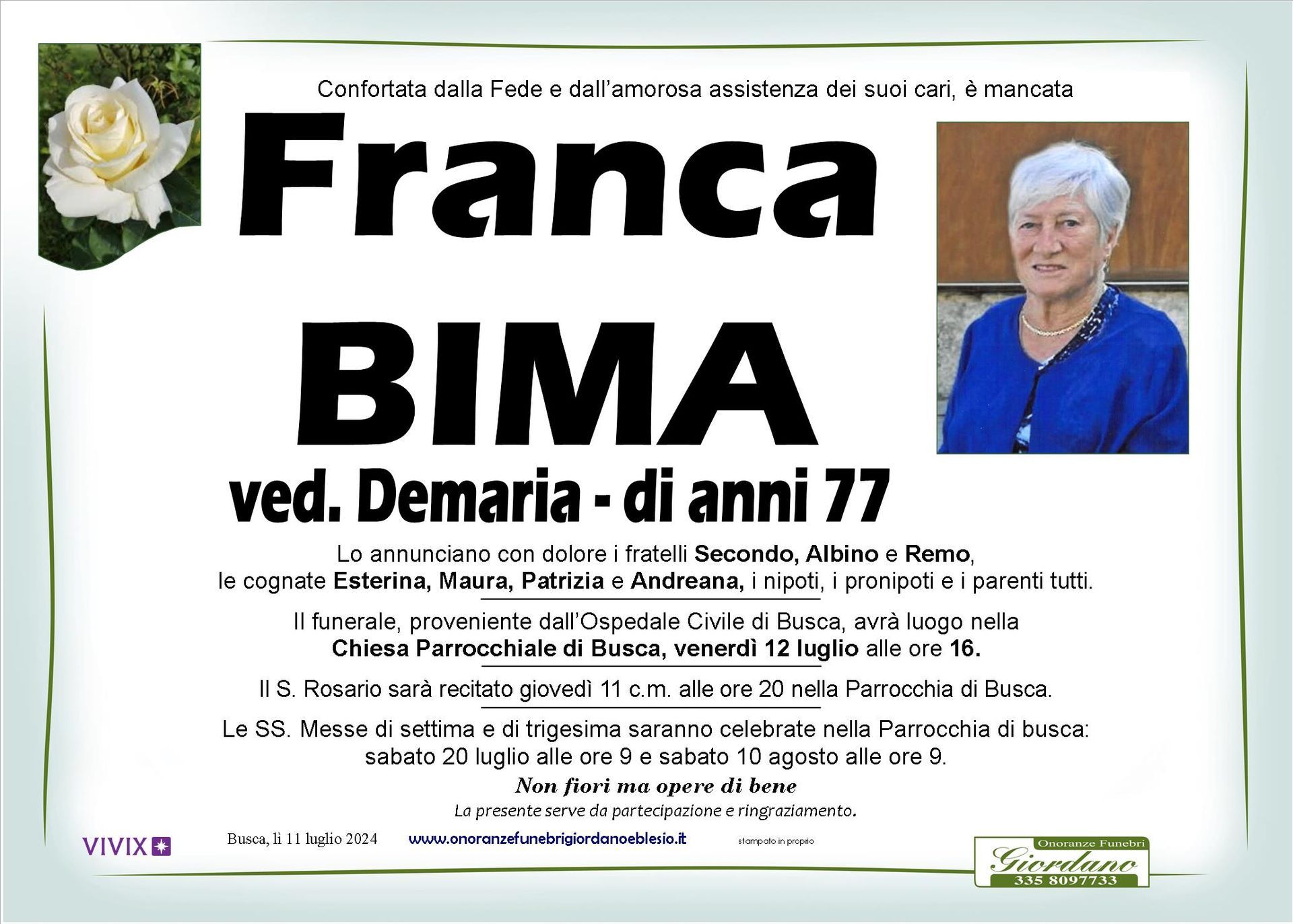 necrologio BIMA Franca ved. Demaria