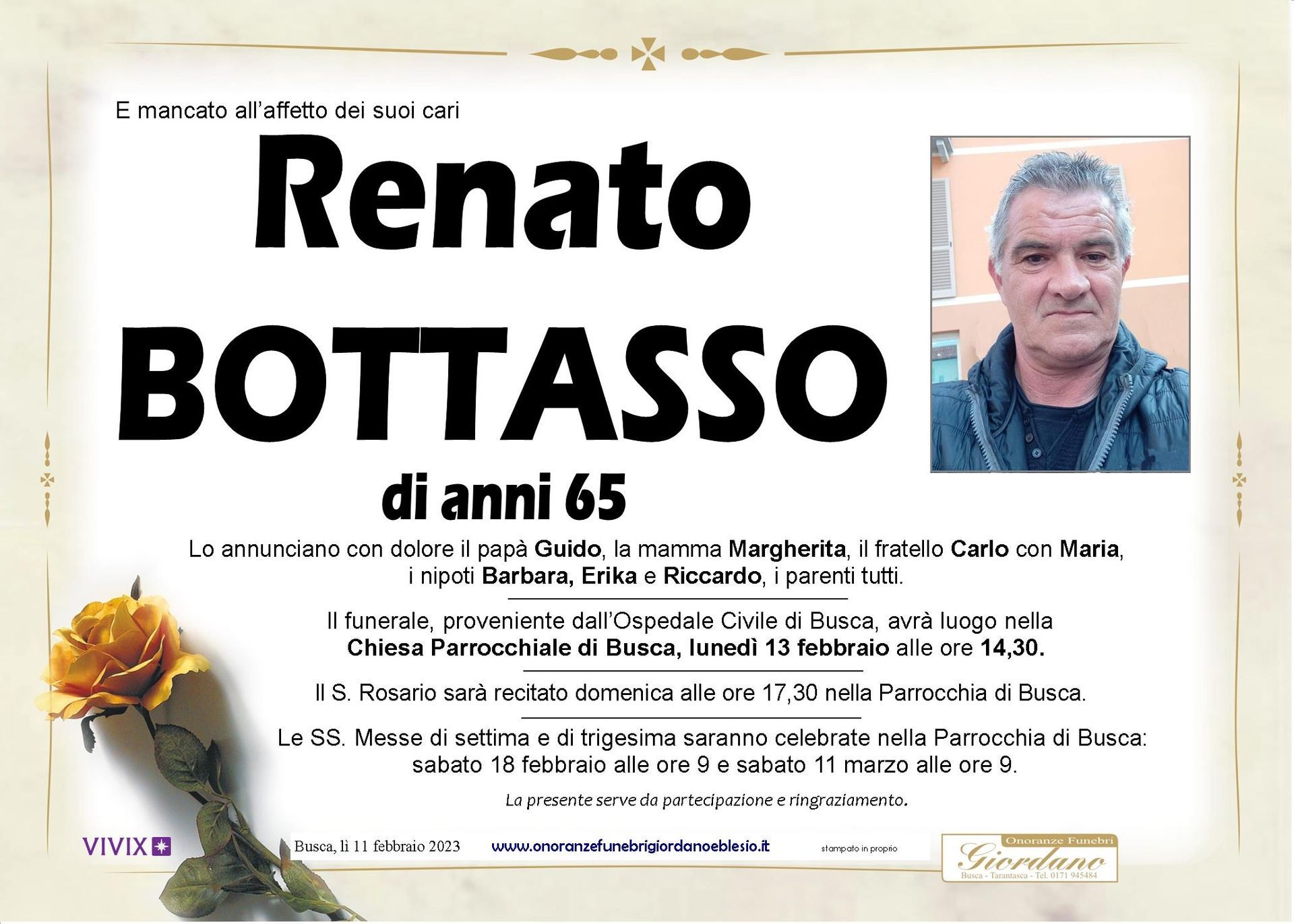 necrologio BOTTASSO Renato