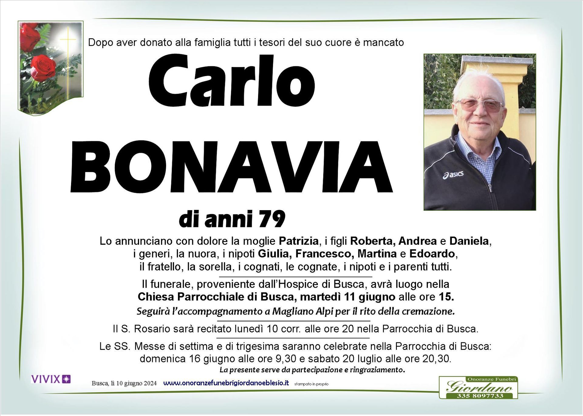 necrologio BONAVIA Carlo