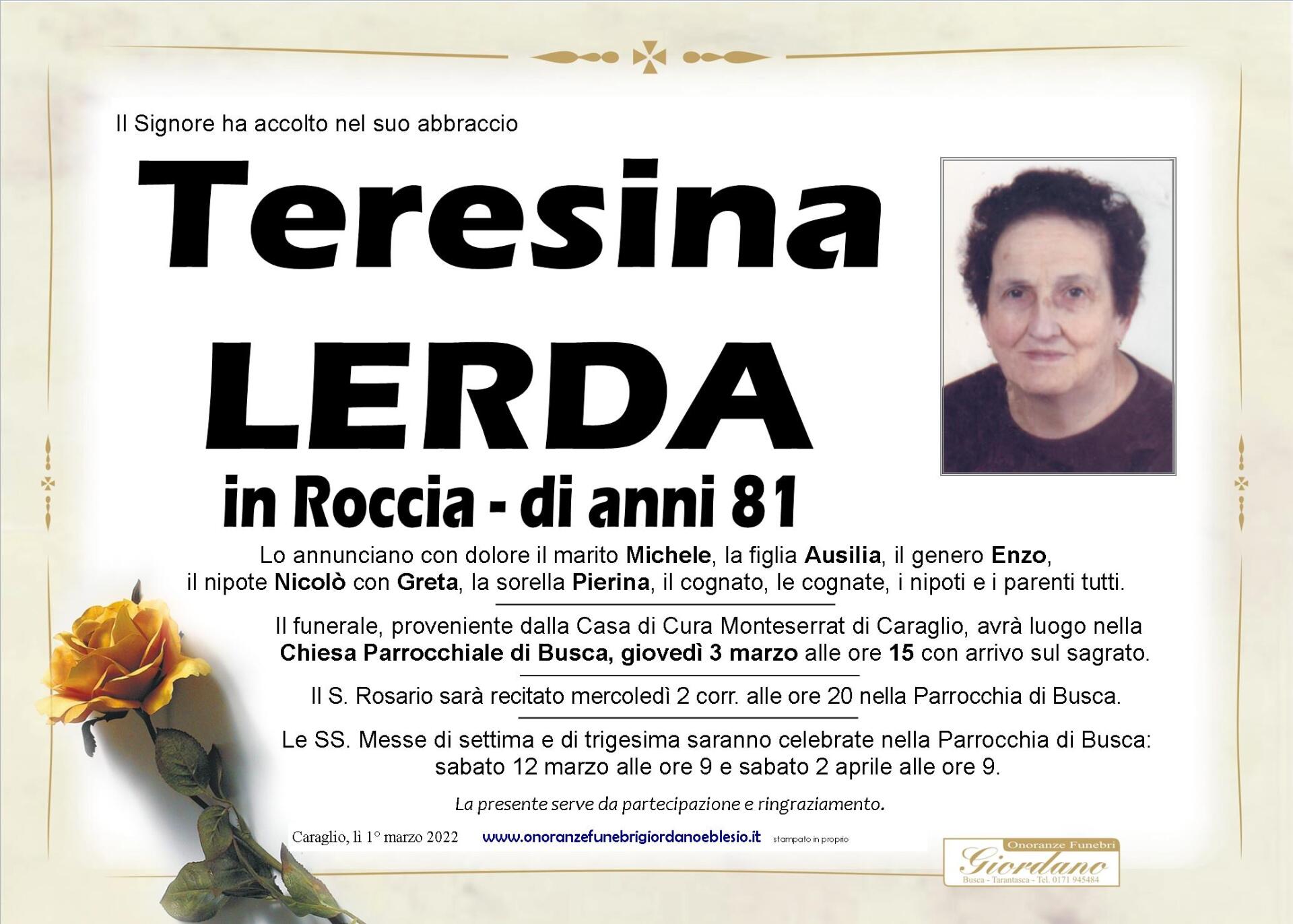 necrologio LERDA Teresina in Roccia