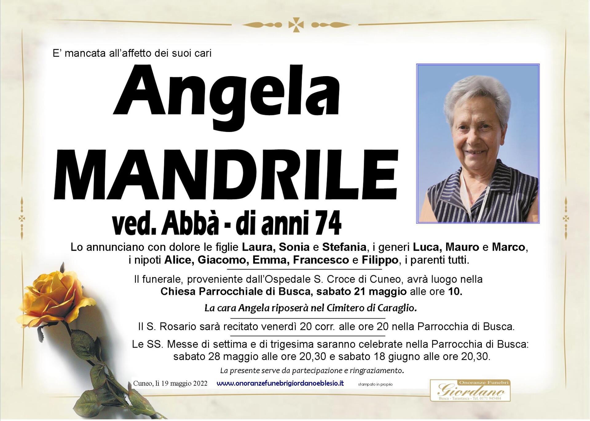 necrologio MANDRILE Angela ved. Abbà