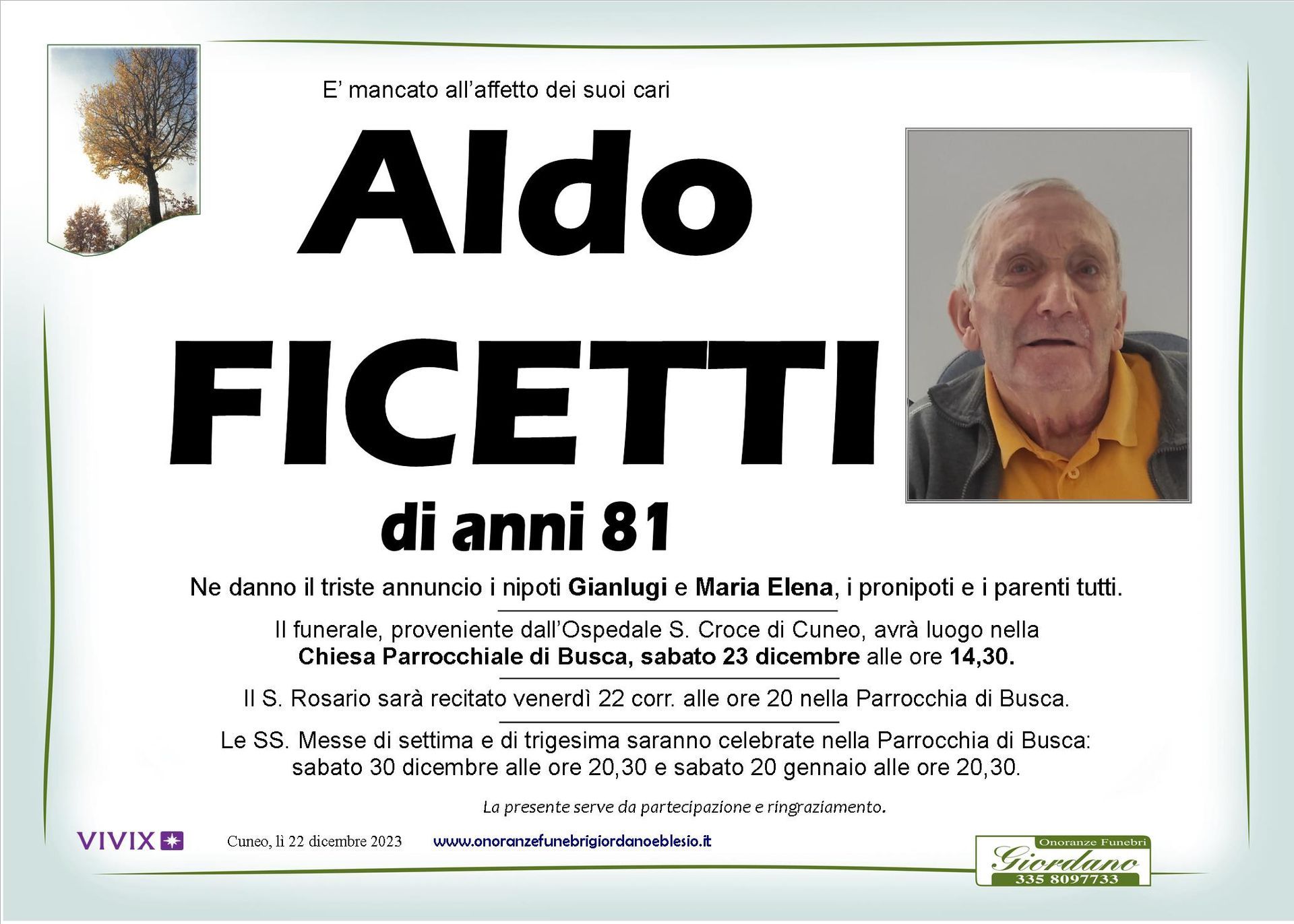 necrologio FICETTI Aldo