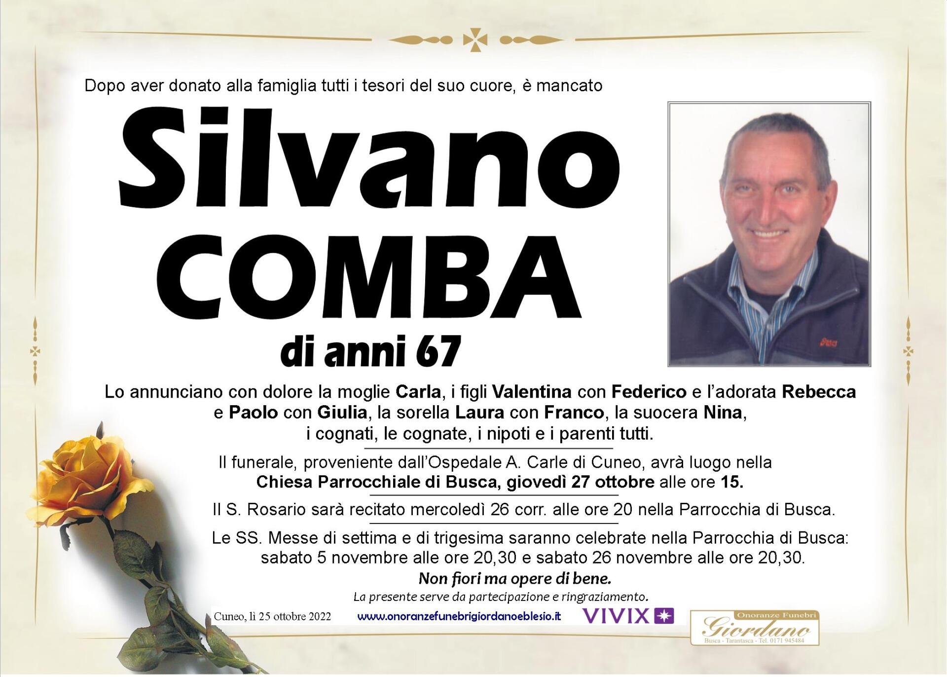 necrologio COMBA Silvano