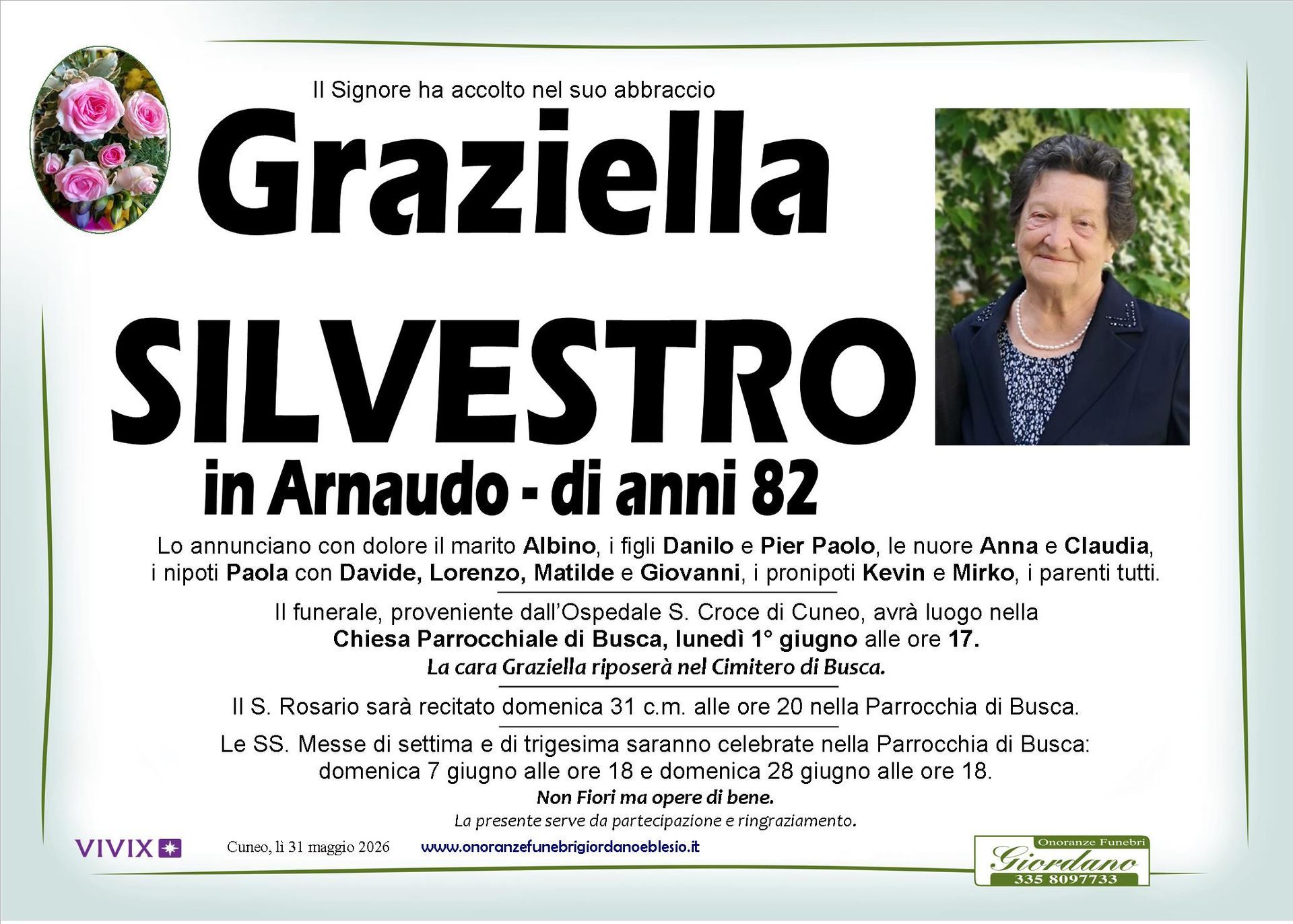 necrologio SILVESTRO Graziella in Arnaudo
