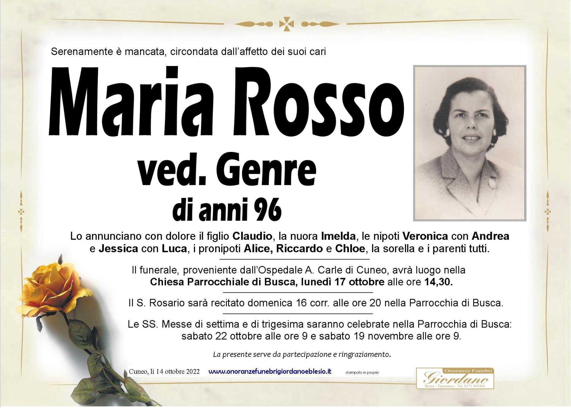 necrologio ROSSO Maria ved. Genre