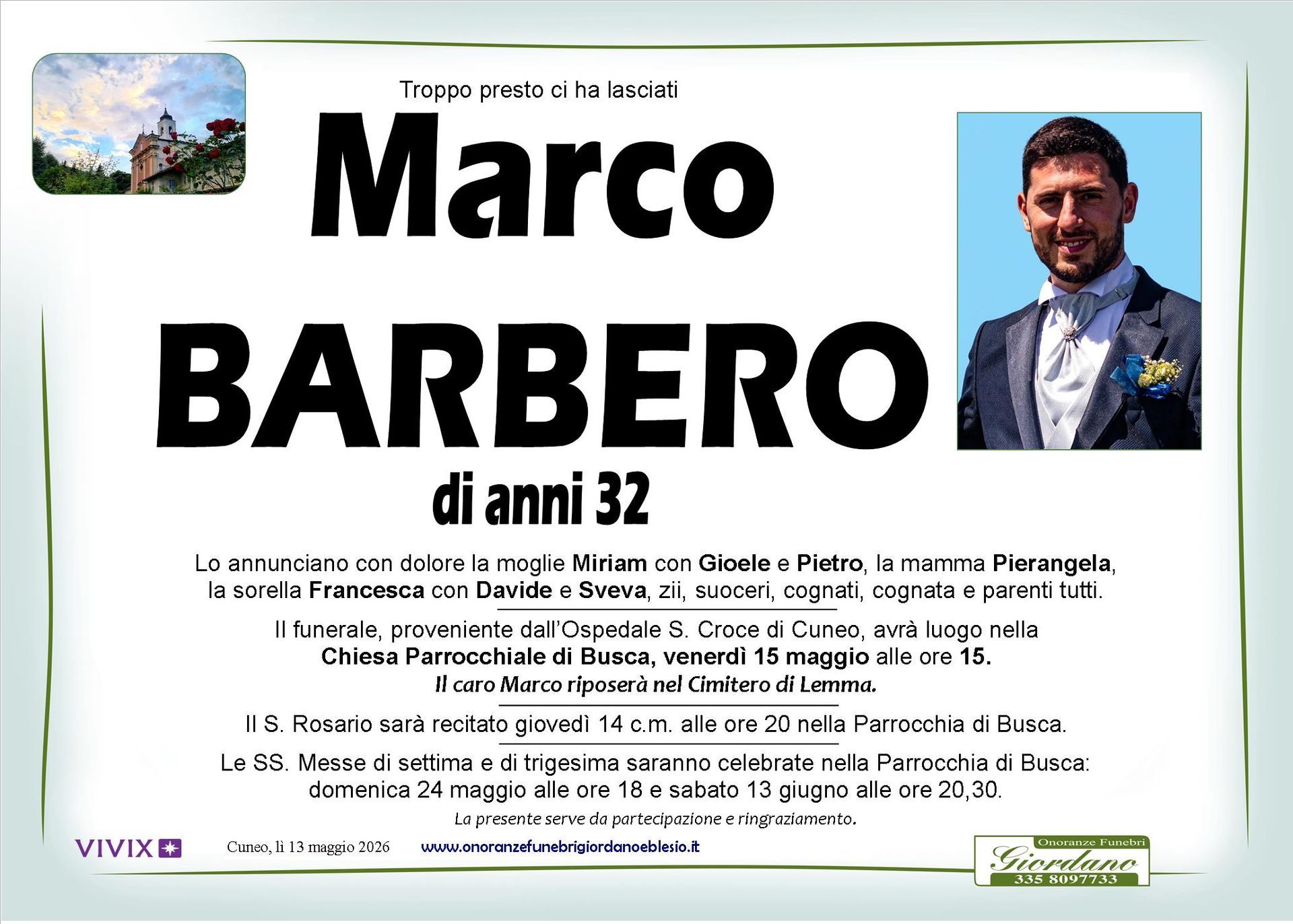 necrologio BARBERO Marco