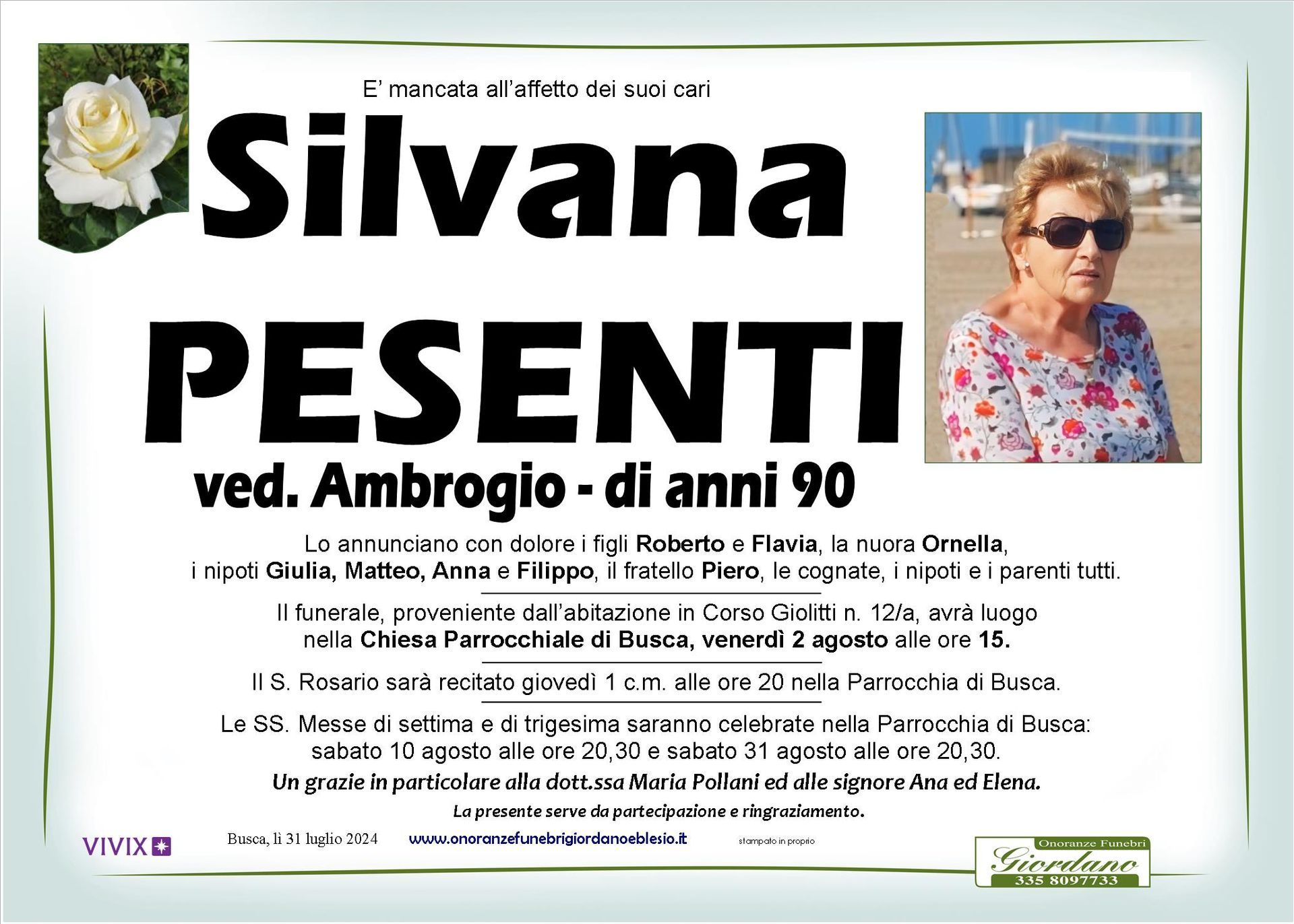 necrologio PESENTI Silvana ved. Ambrogio