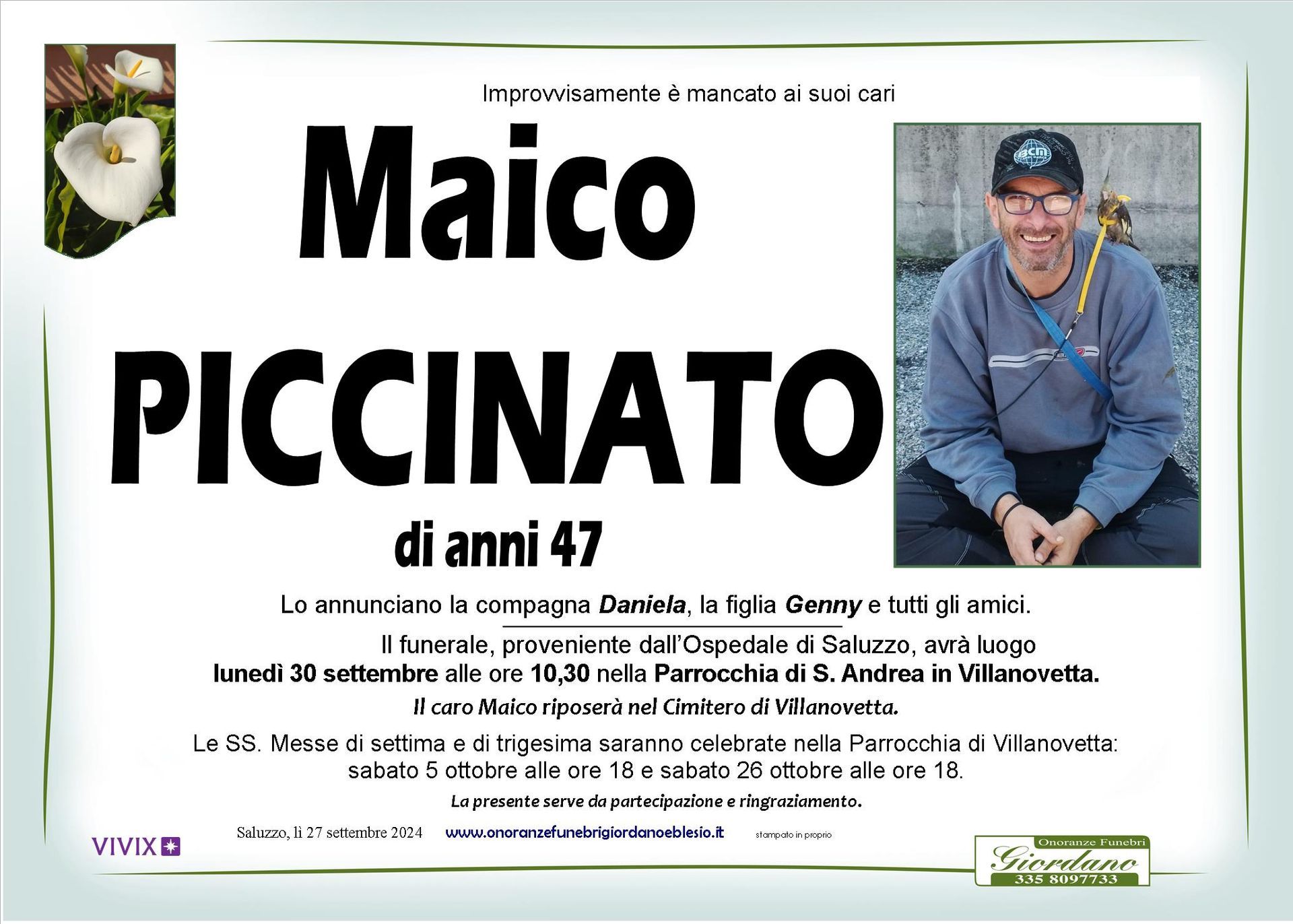 necrologio PICCINATO Maico