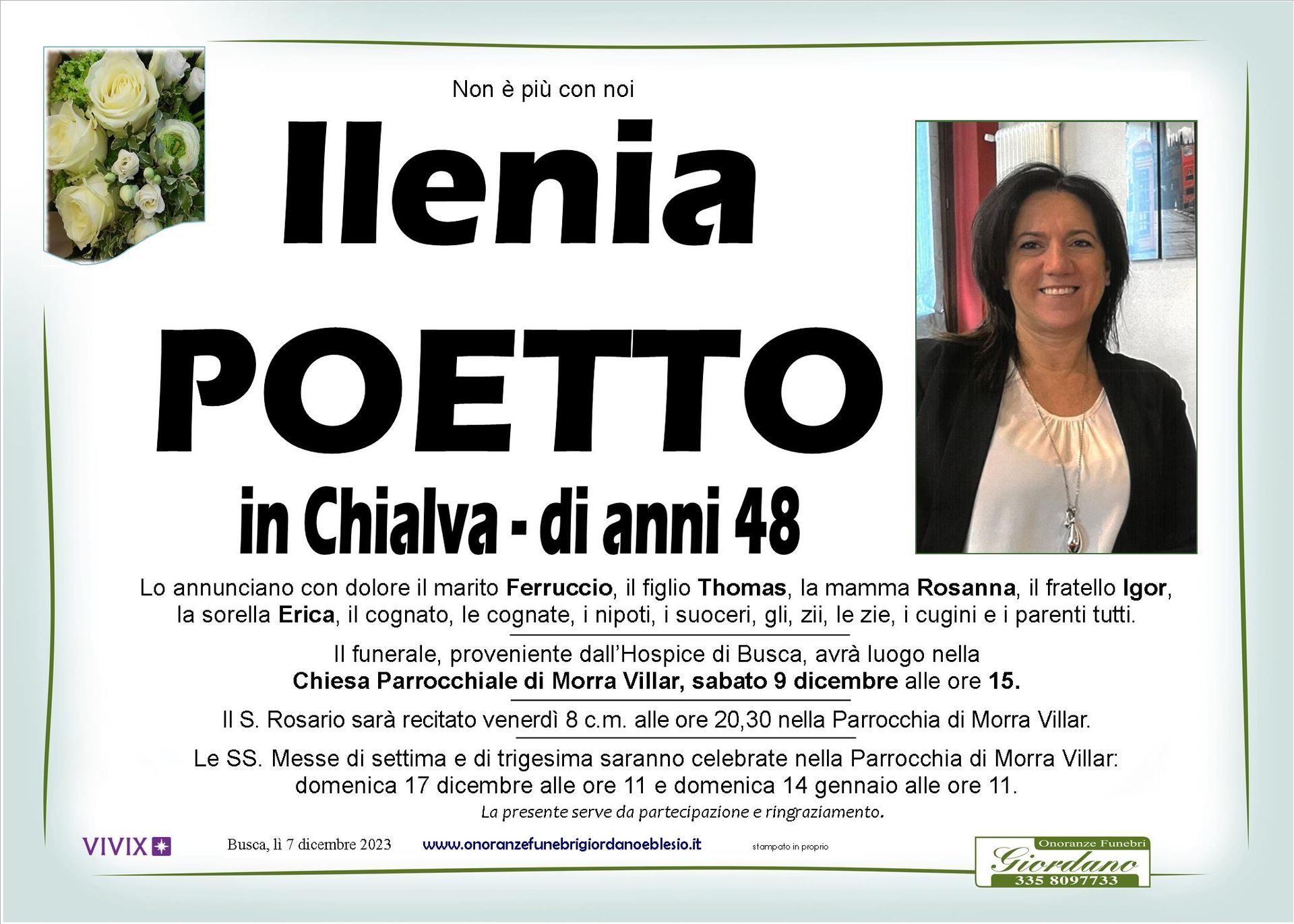 necrologio POETTO Ilenia in Chialva