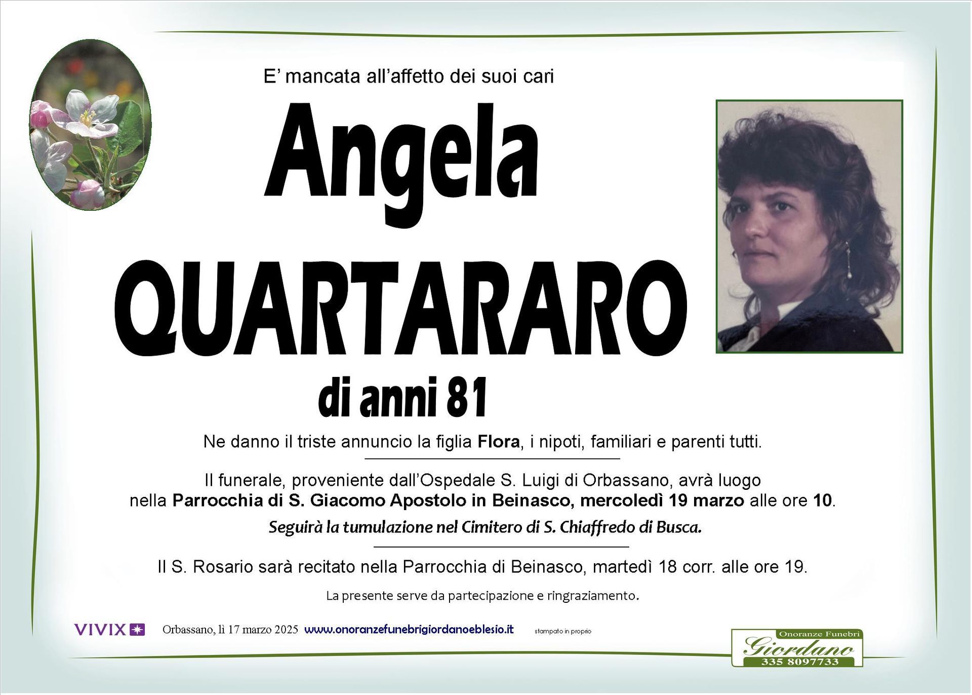 necrologio QUARTARARO Angela