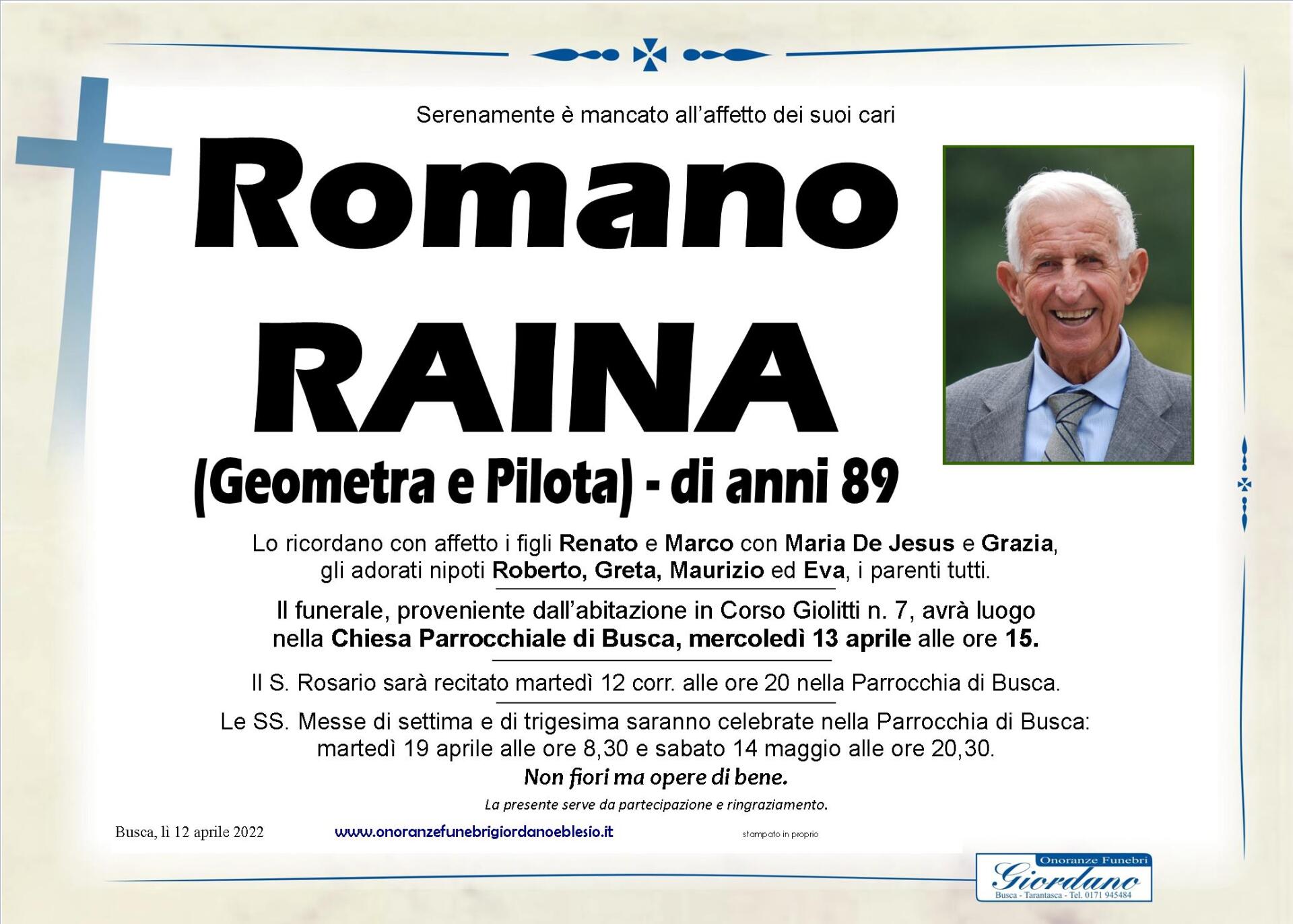 necrologio RAINA Romano