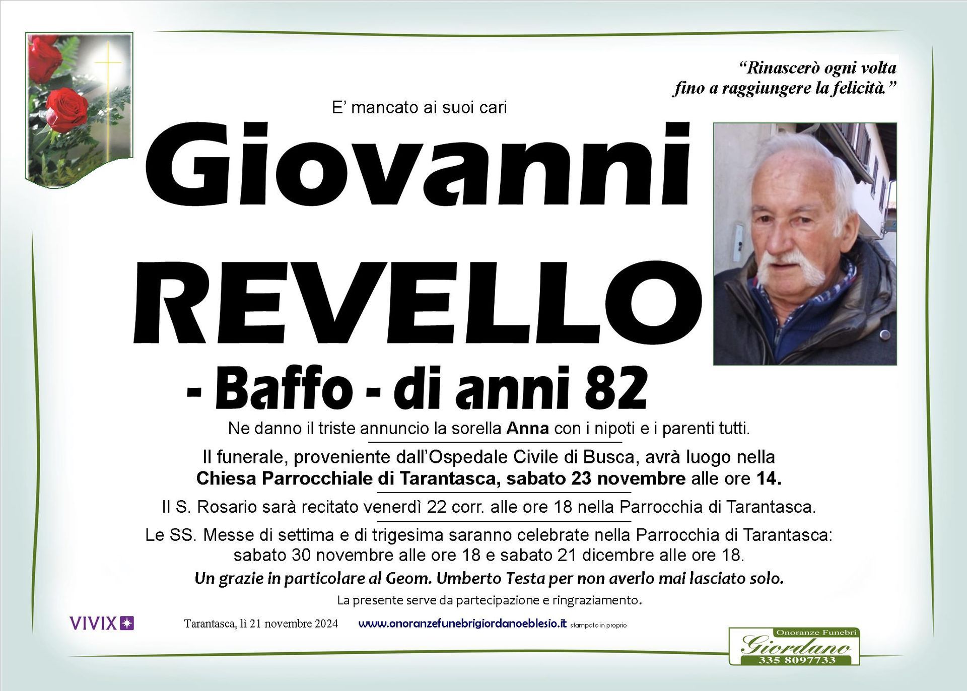 necrologio REVELLO Giovanni