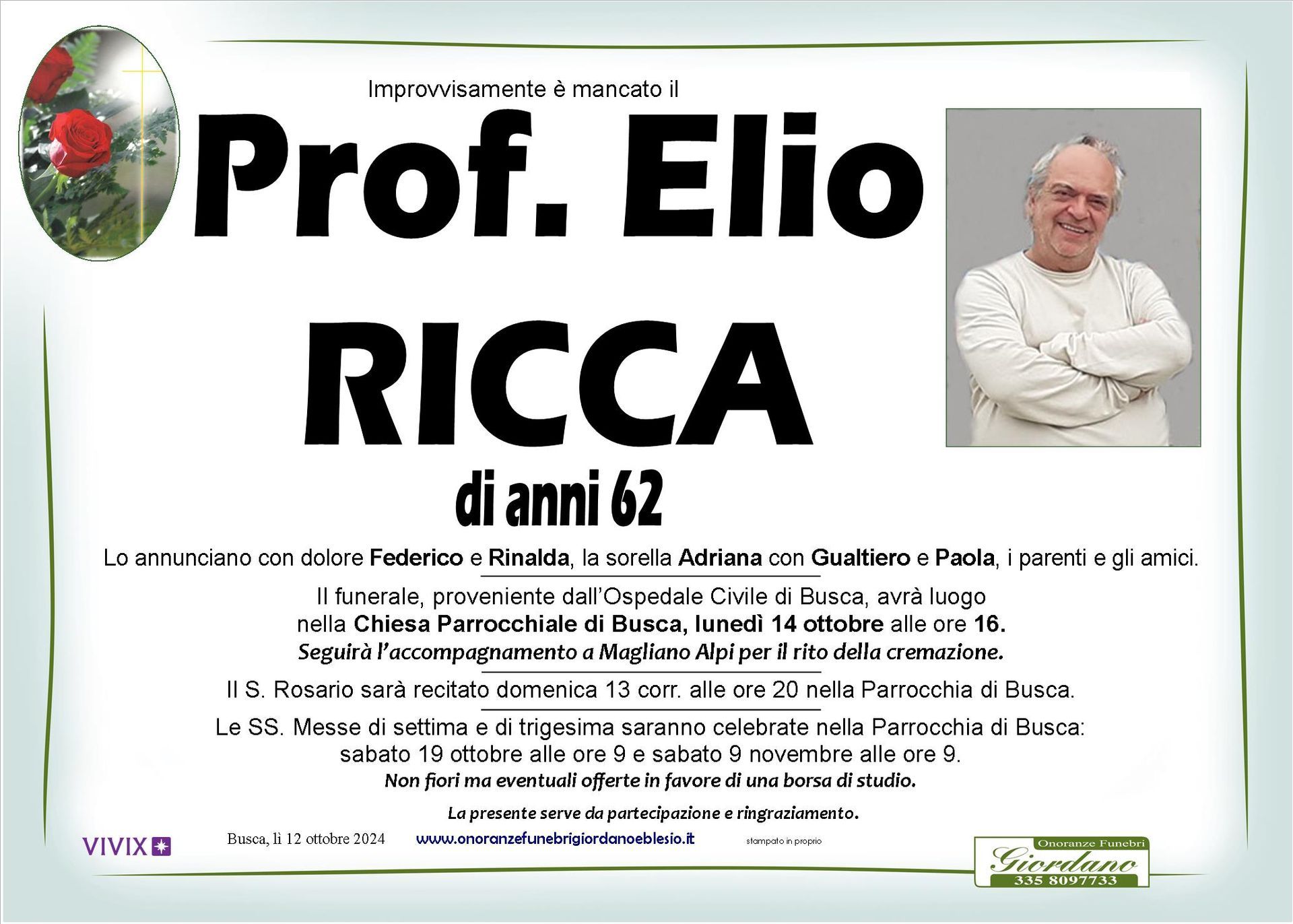 necrologio RICCA Elio