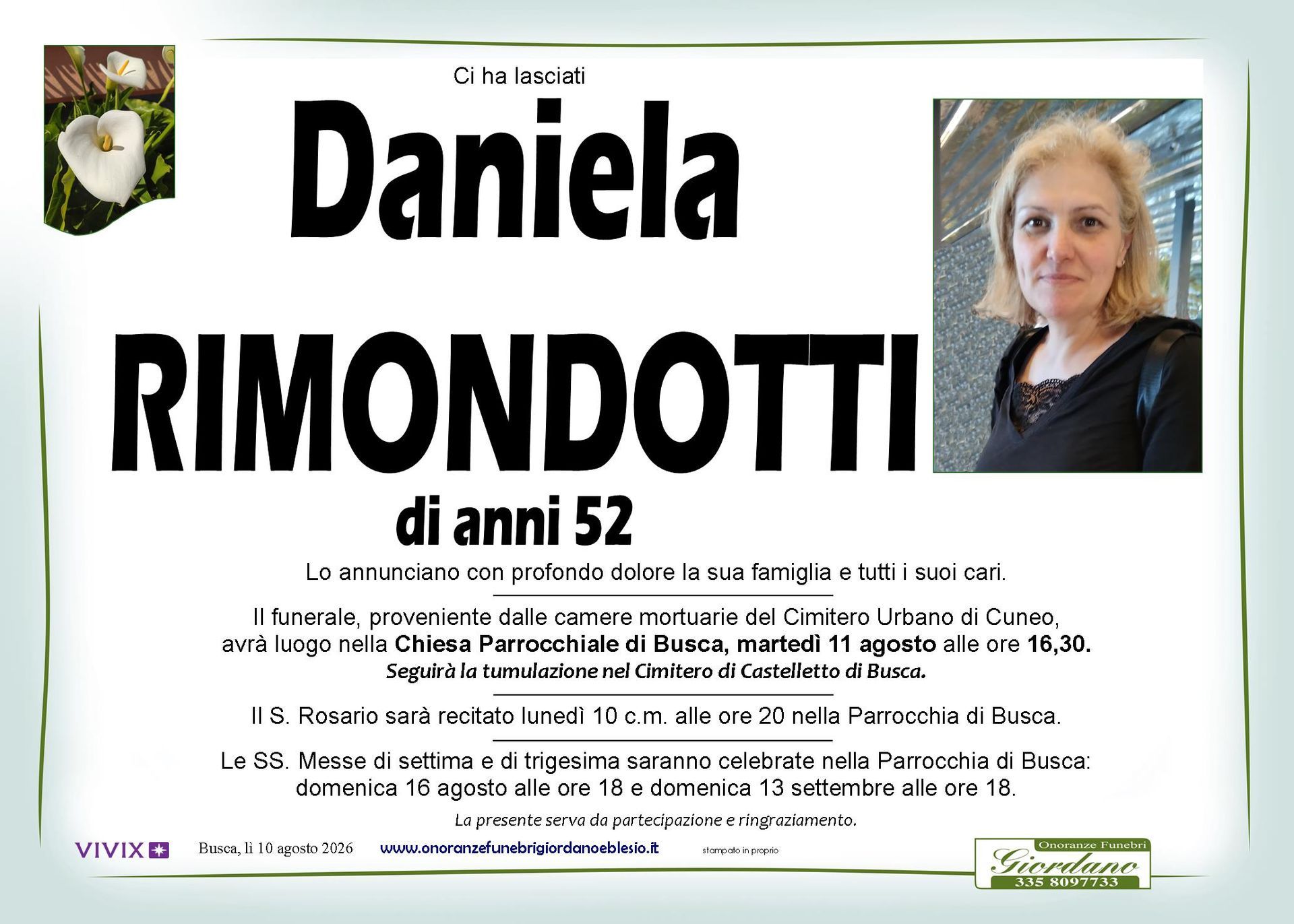 necrologio RIMONDOTTI Daniela