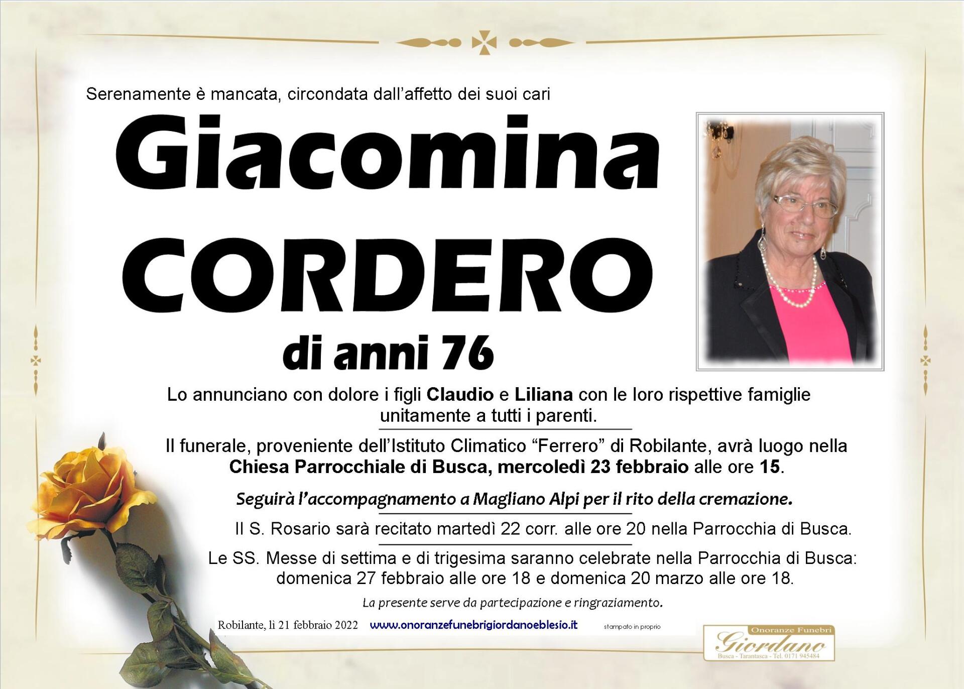 necrologio CORDERO Giacomina