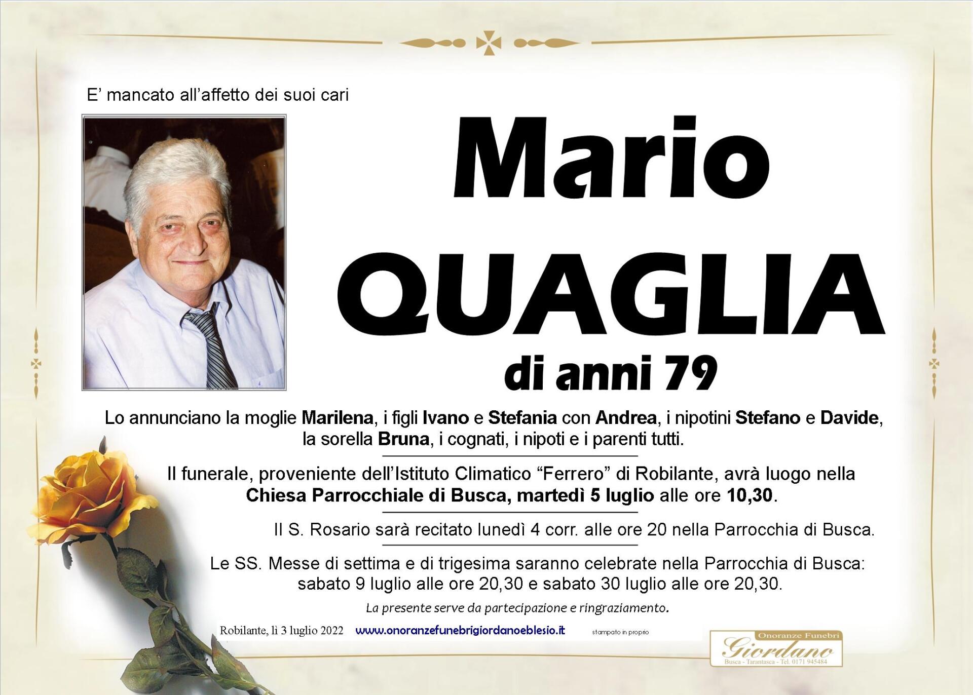 necrologio QUAGLIA Mario