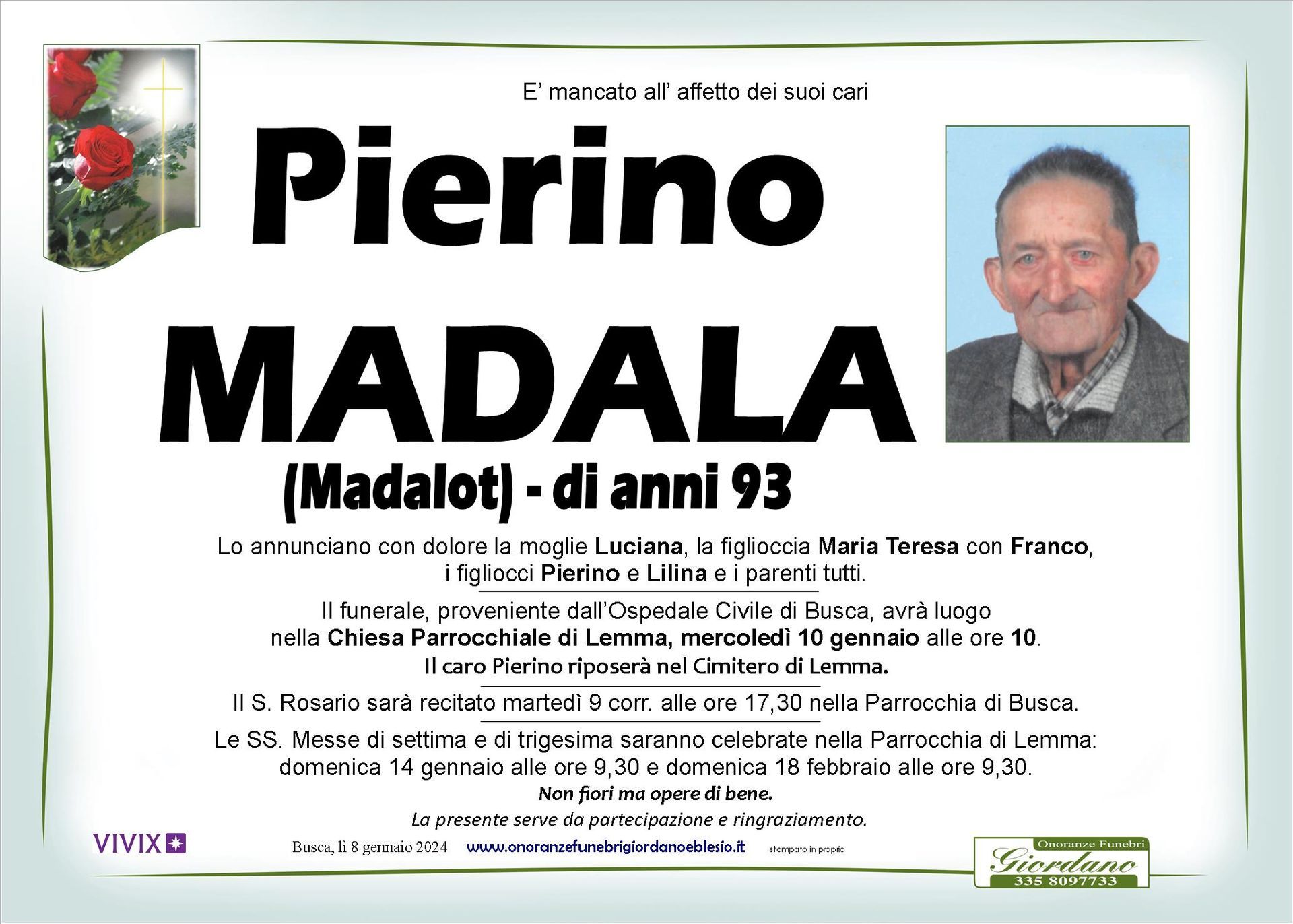 necrologio MADALA Pierino