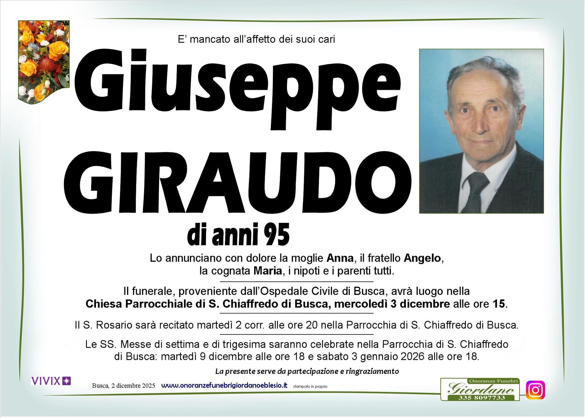 necrologio GIRAUDO Giuseppe