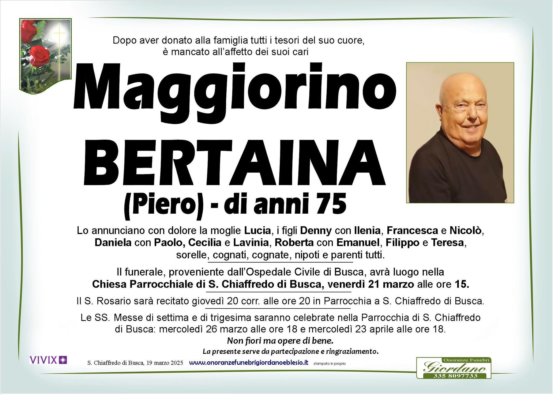 necrologio BERTAINA Maggiorino