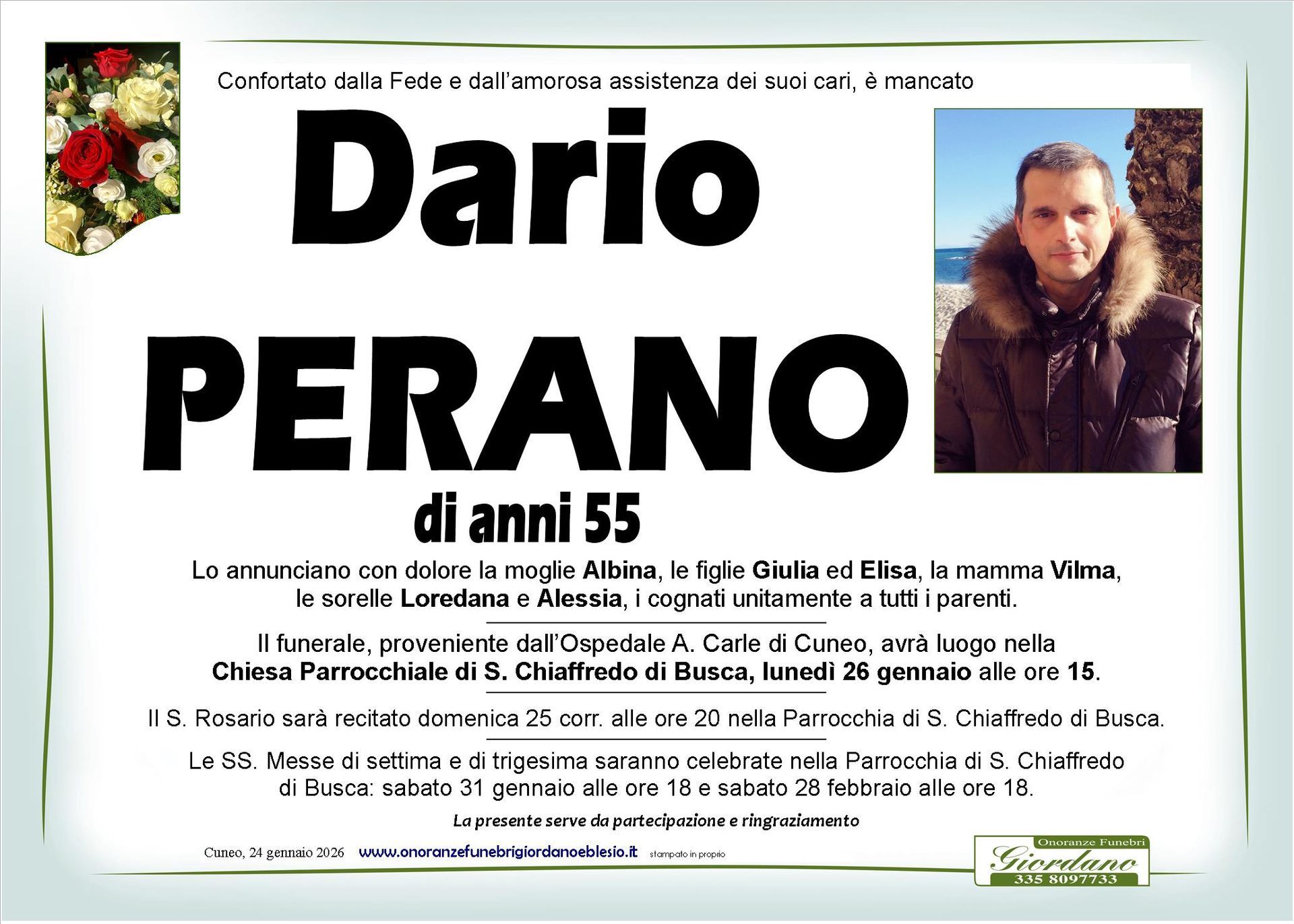 necrologio PERANO Dario