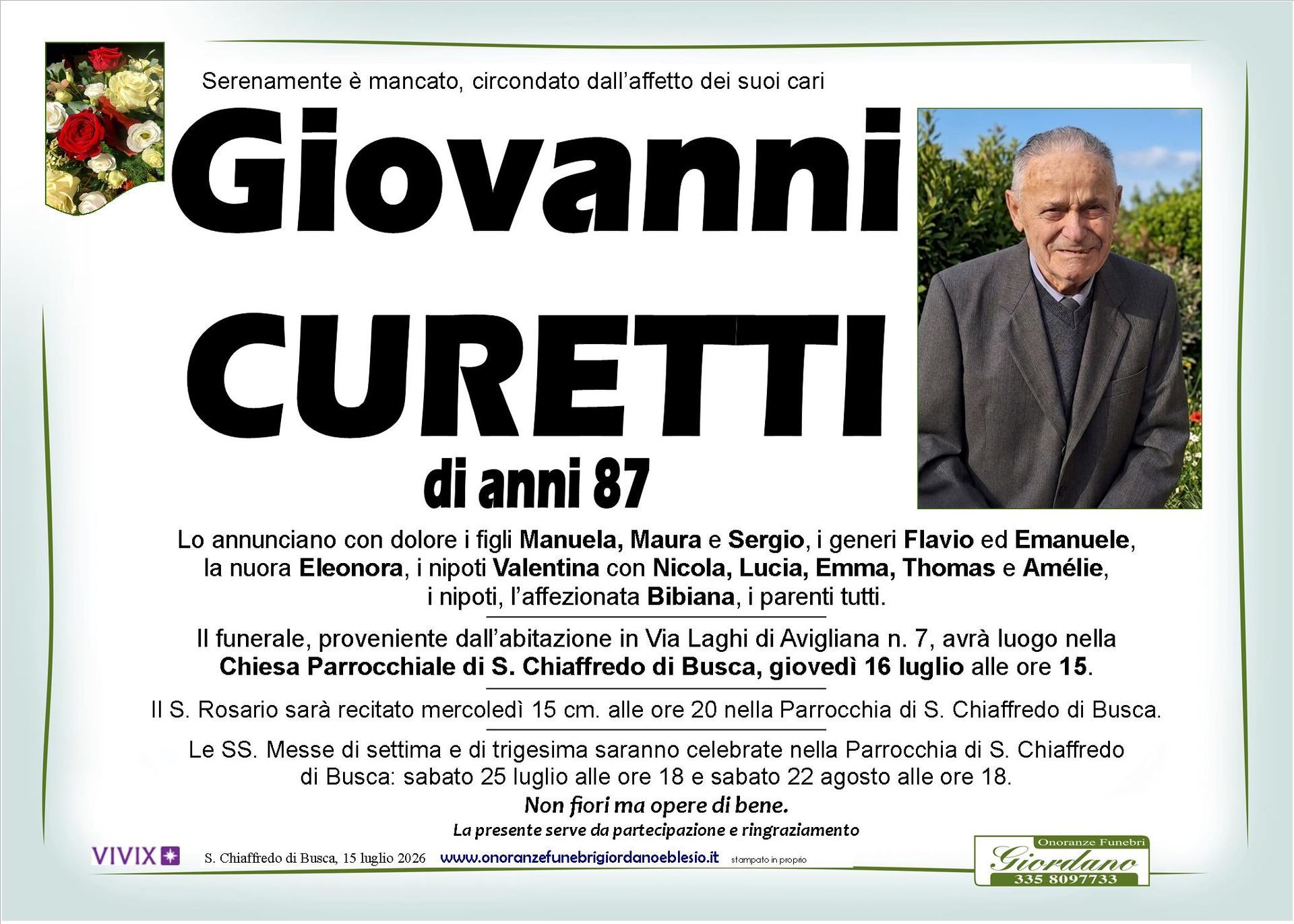 necrologio CURETTI Giovanni