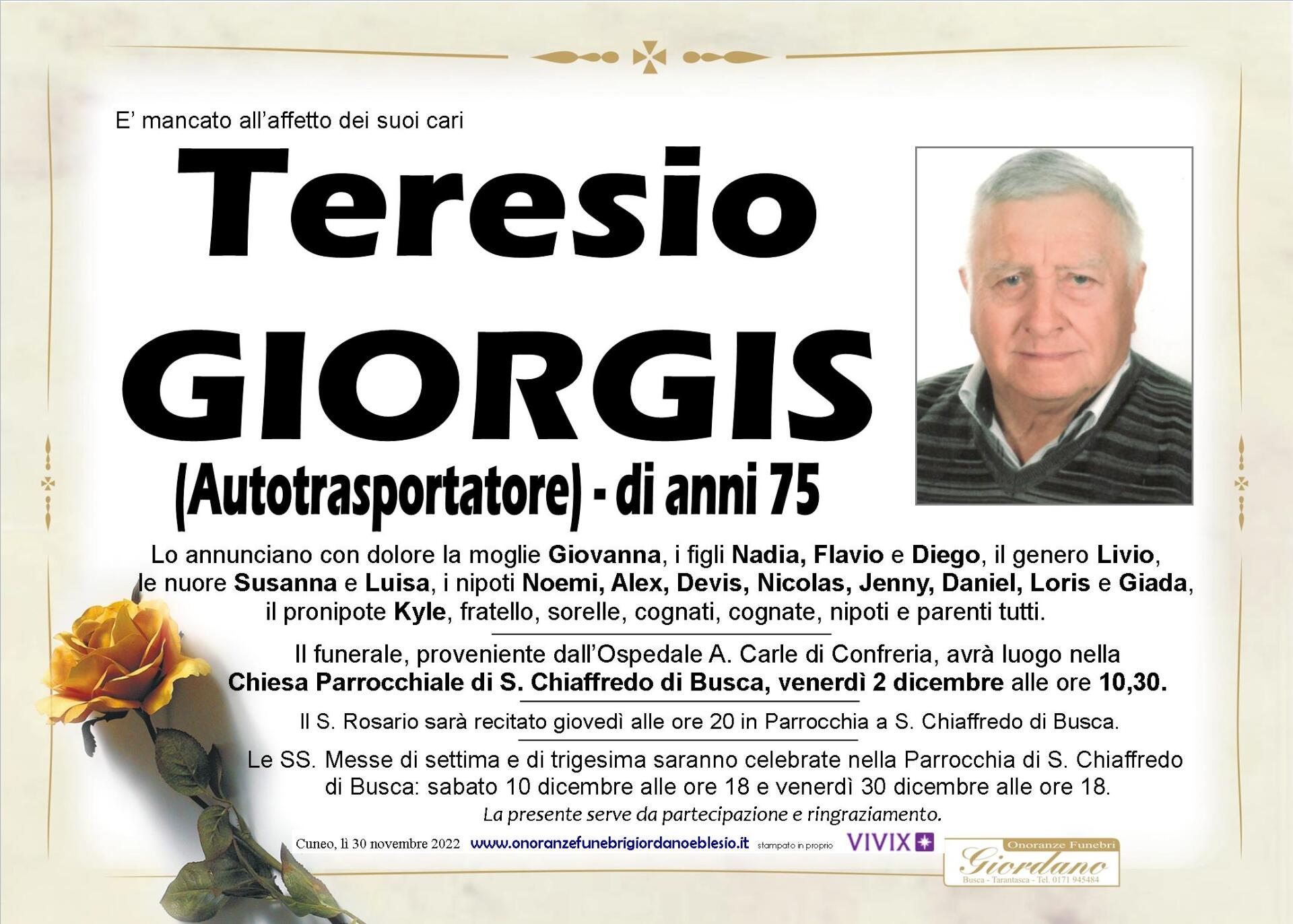necrologio GIORGIS Teresio