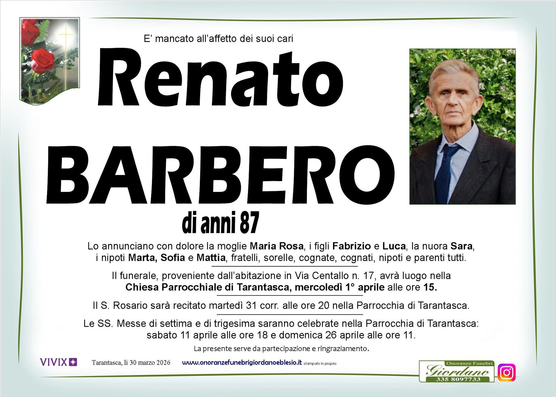 necrologio BARBERO Renato