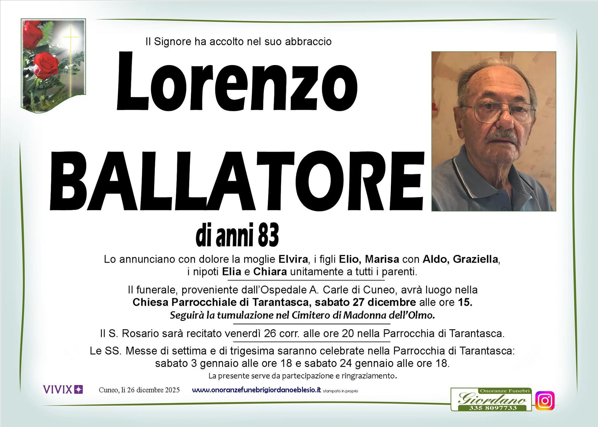 necrologio BALLATORE LORENZO