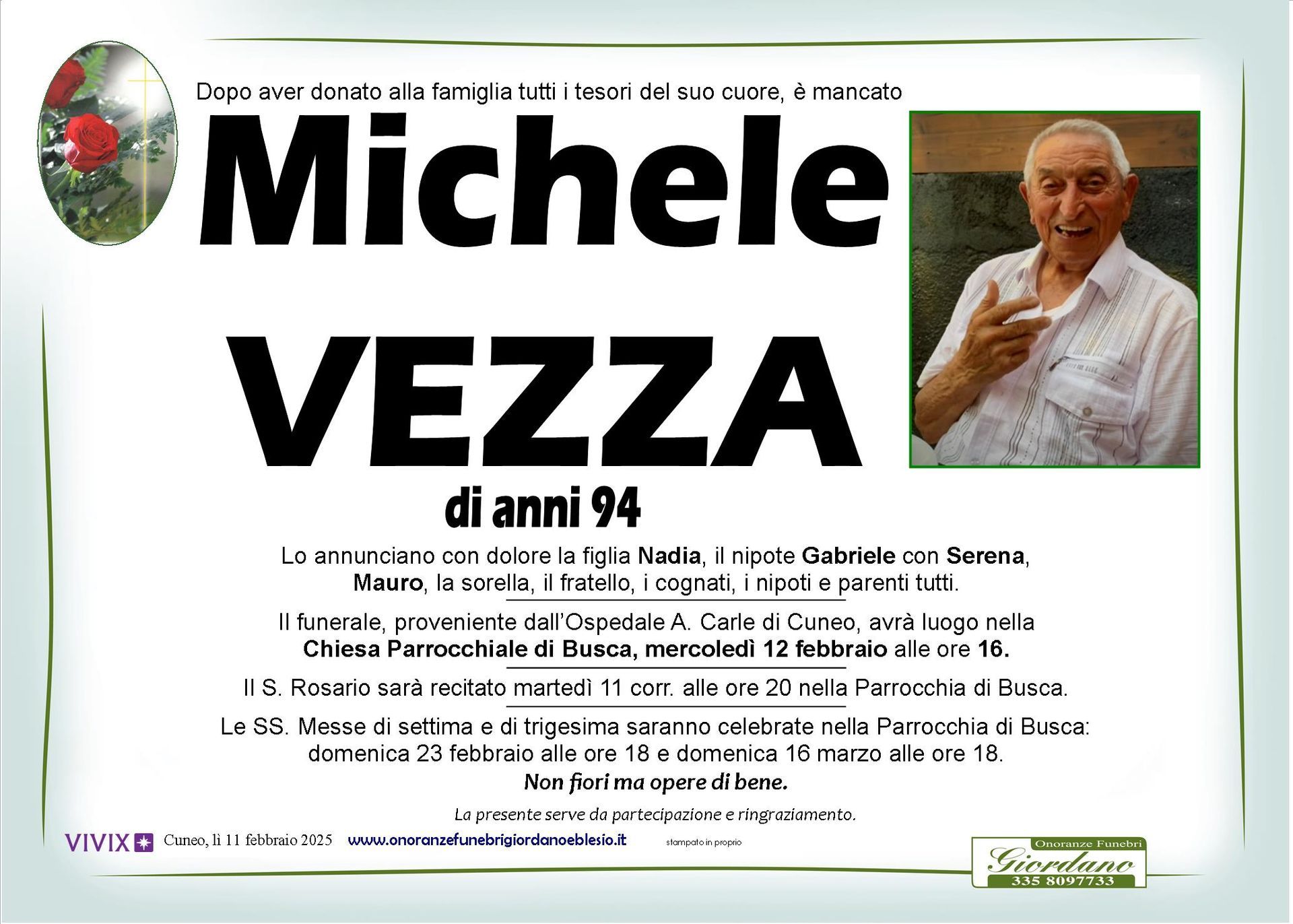 necrologio VEZZA Michele