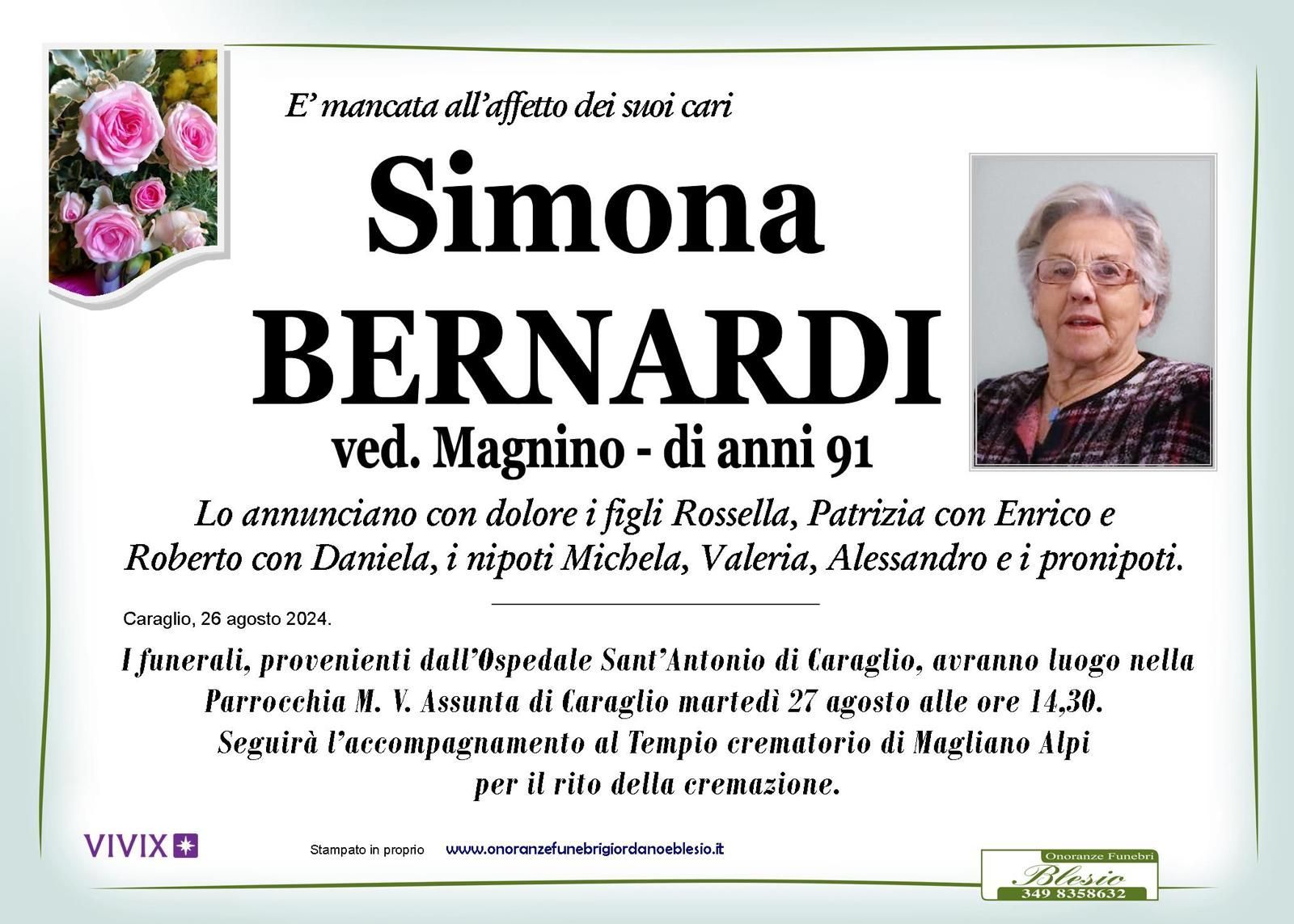 necrologio BERNARDI Simona ved. Magnino