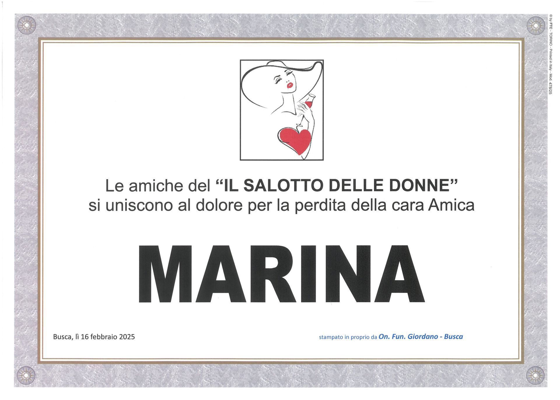 necrologio Partecipazione DANIELE Marina