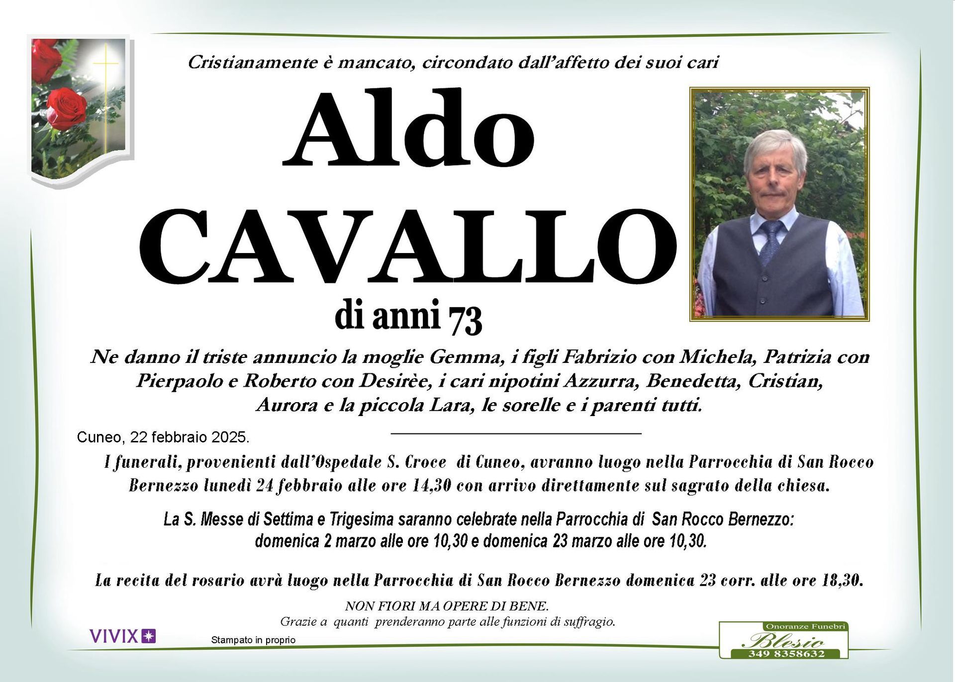 necrologio CAVALLO Aldo