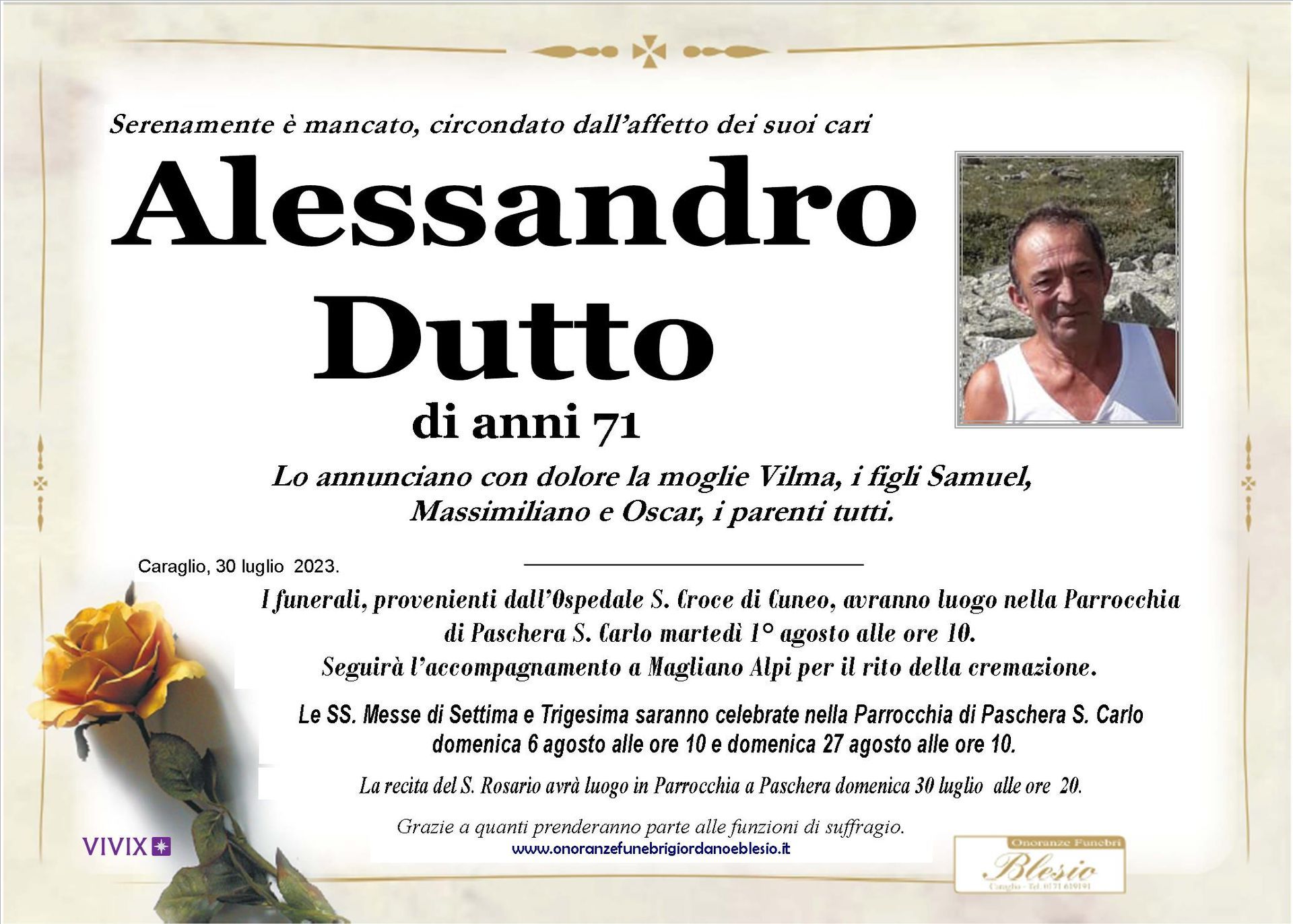 necrologio DUTTO Alessandro