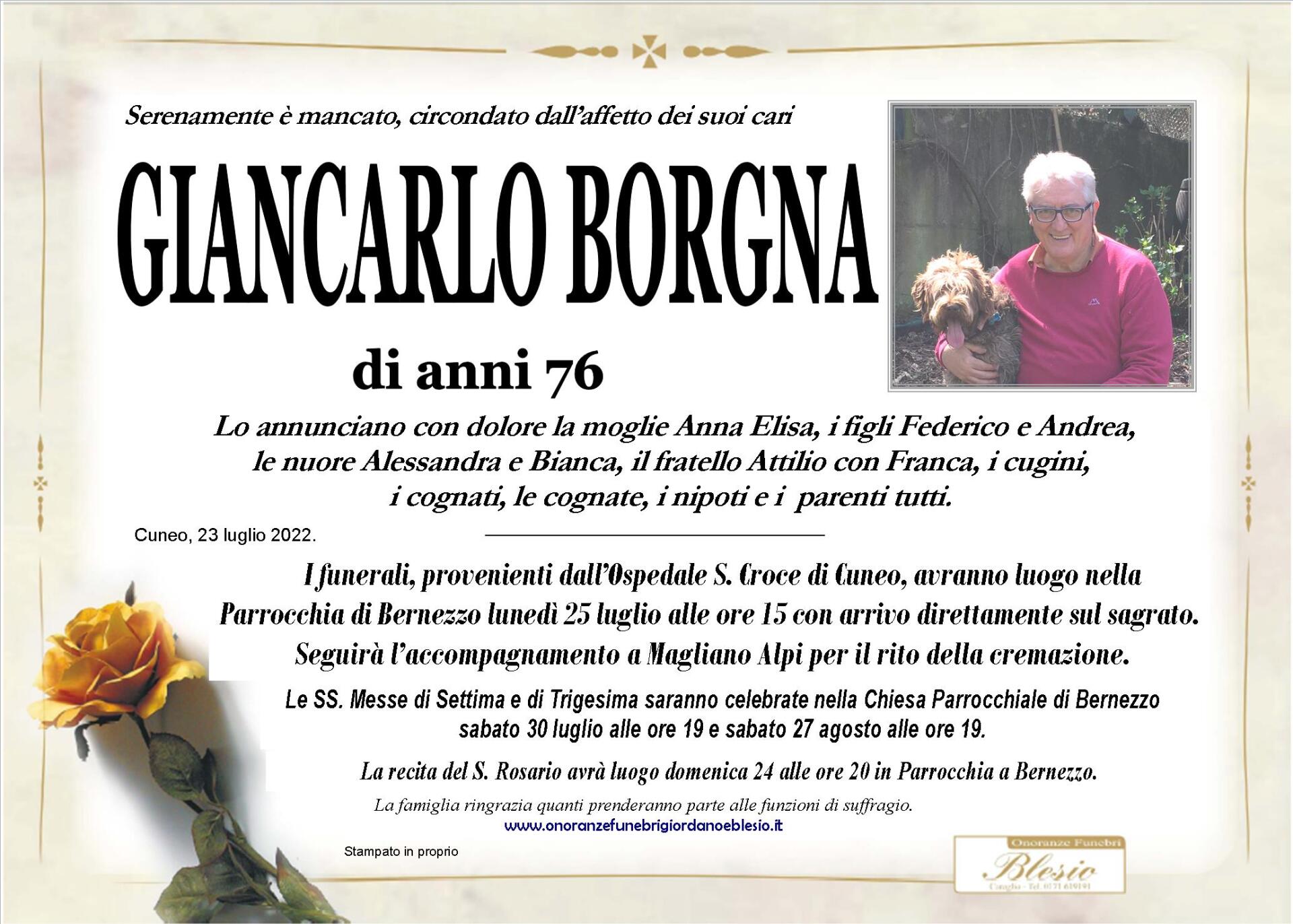 necrologio BORGNA Giancarlo