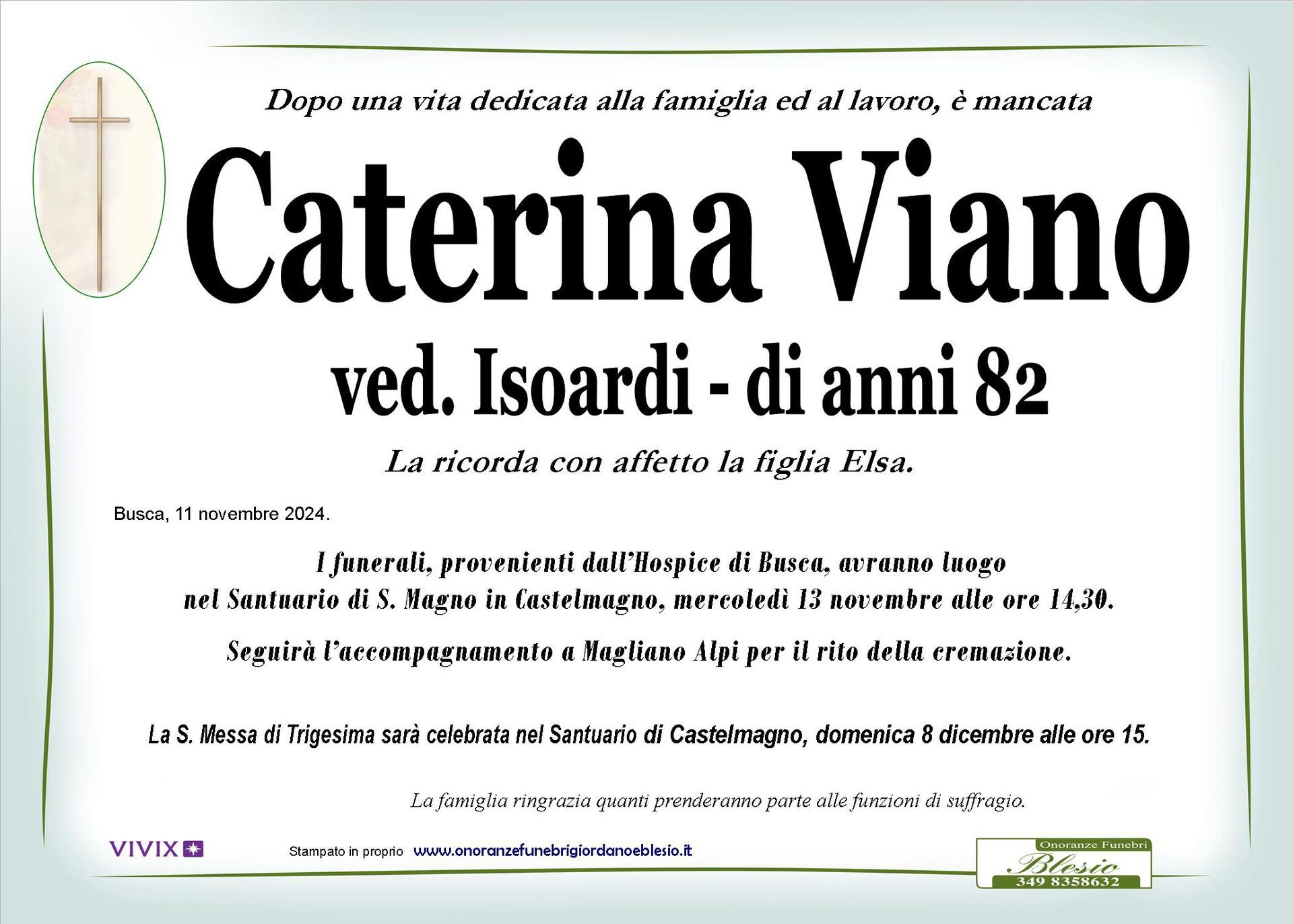necrologio VIANO Caterina ved. Isoardi