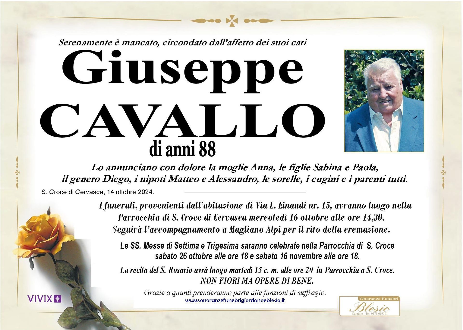 necrologio CAVALLO Giuseppe