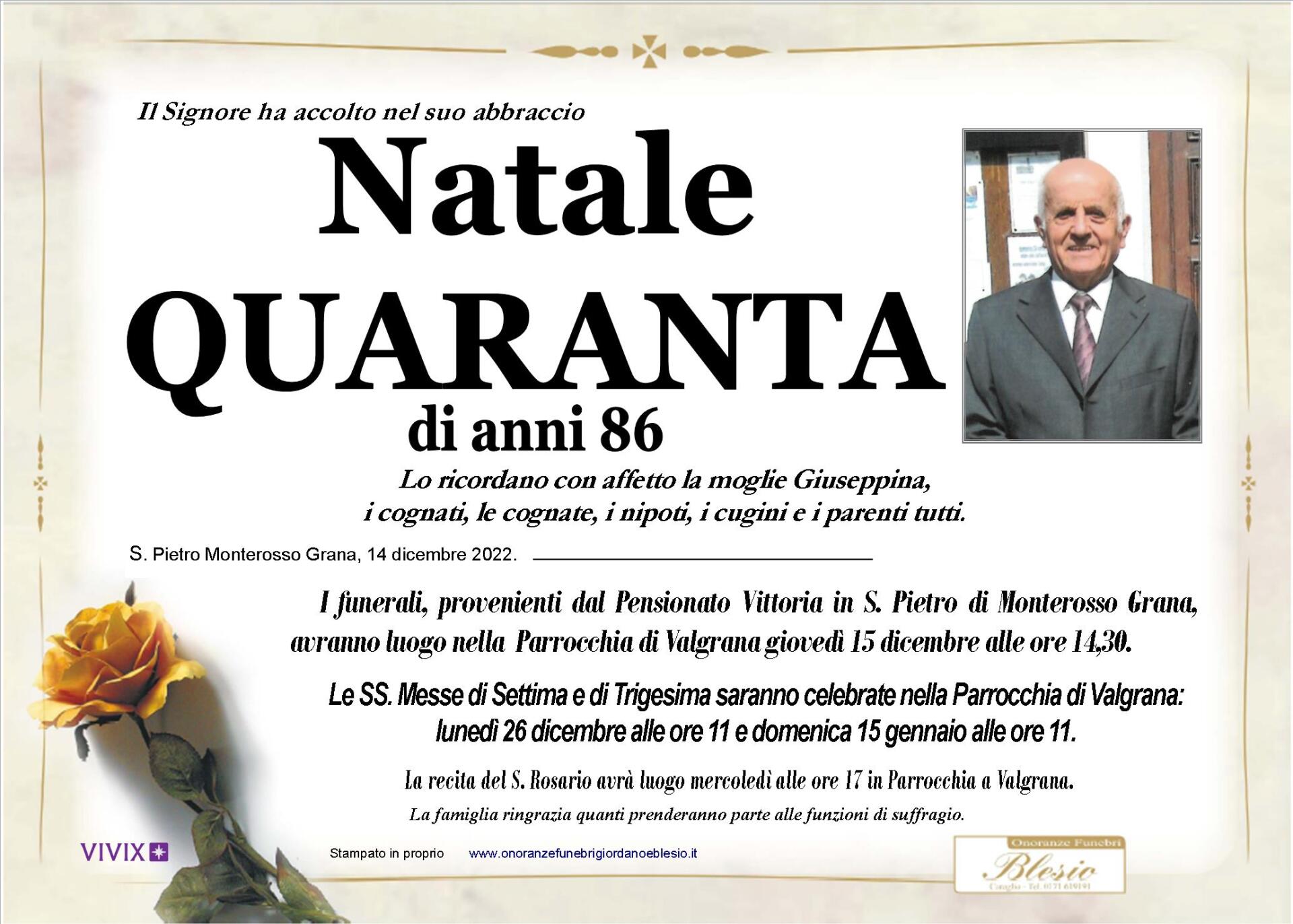 necrologio QUARANTA Natale