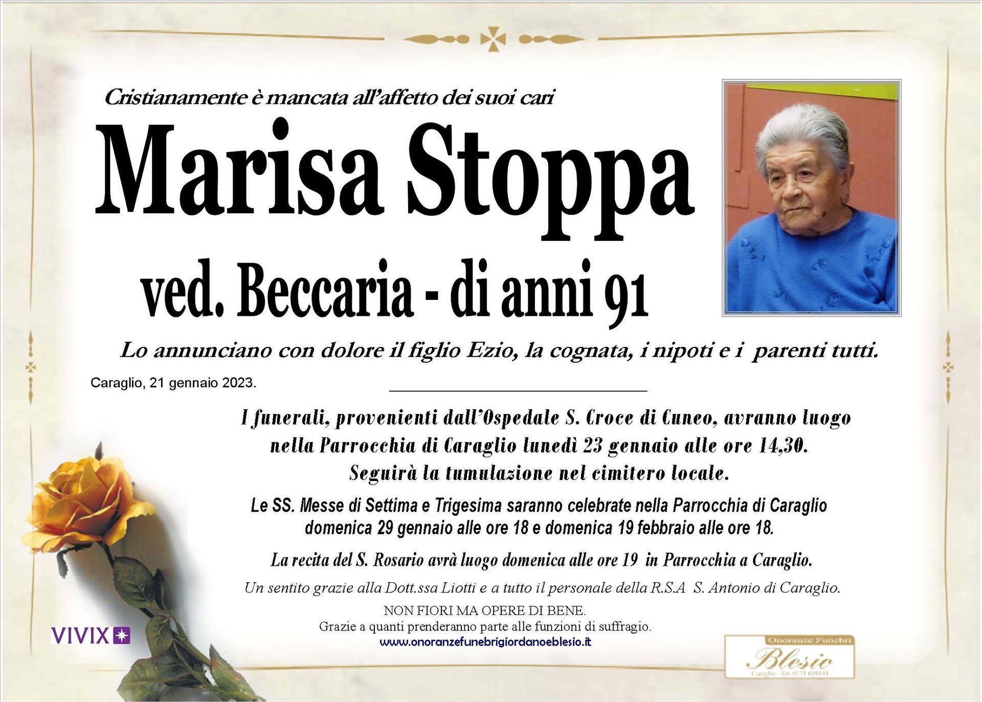 necrologio STOPPA Marisa ved. Beccaria