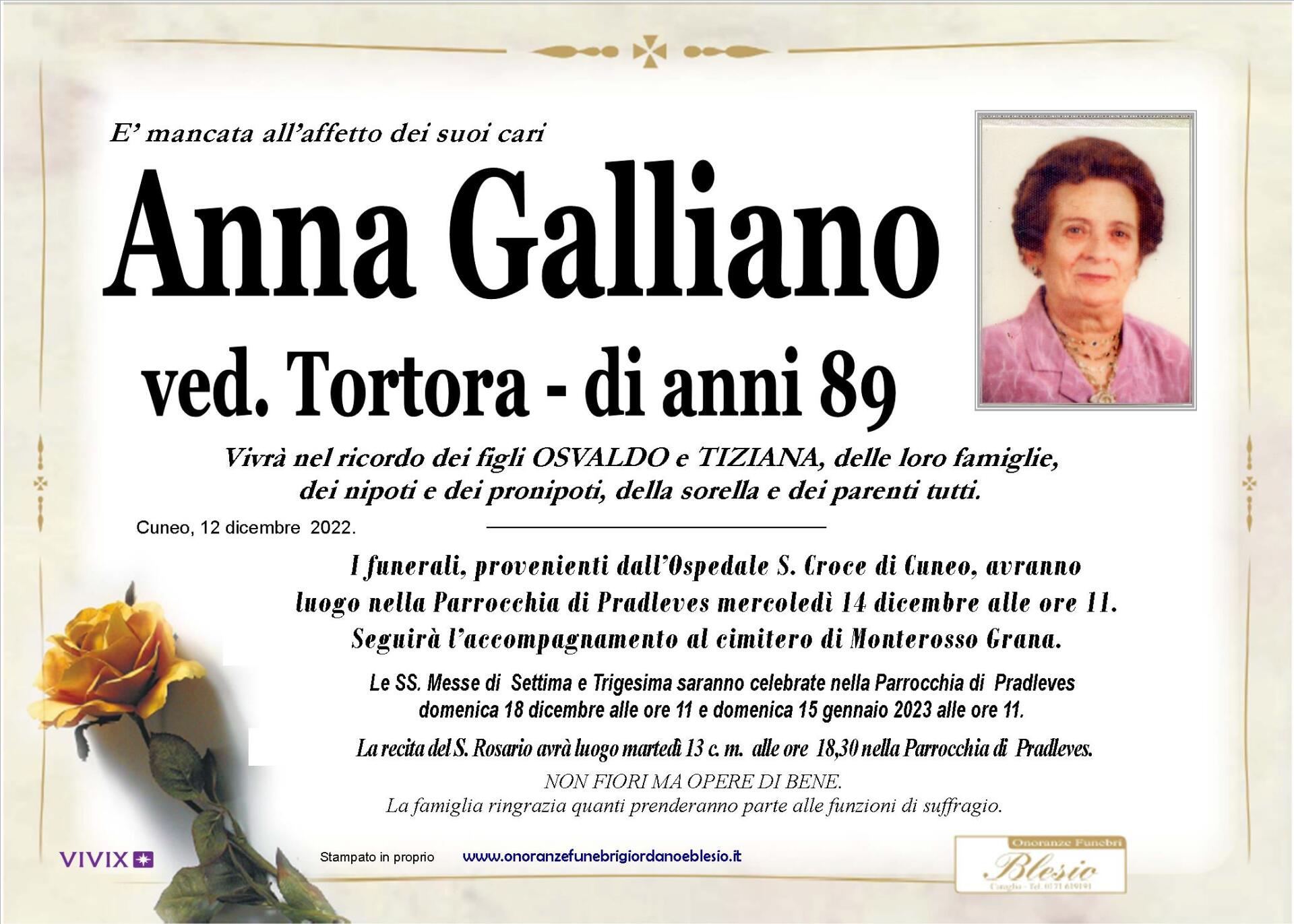 necrologio GALLIANO Anna ved. Tortora