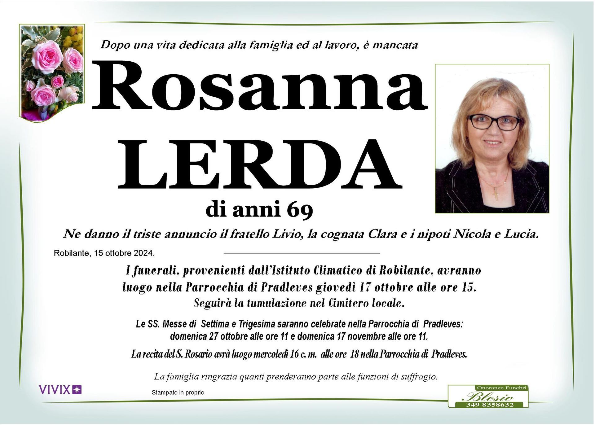 necrologio LERDA Rosanna