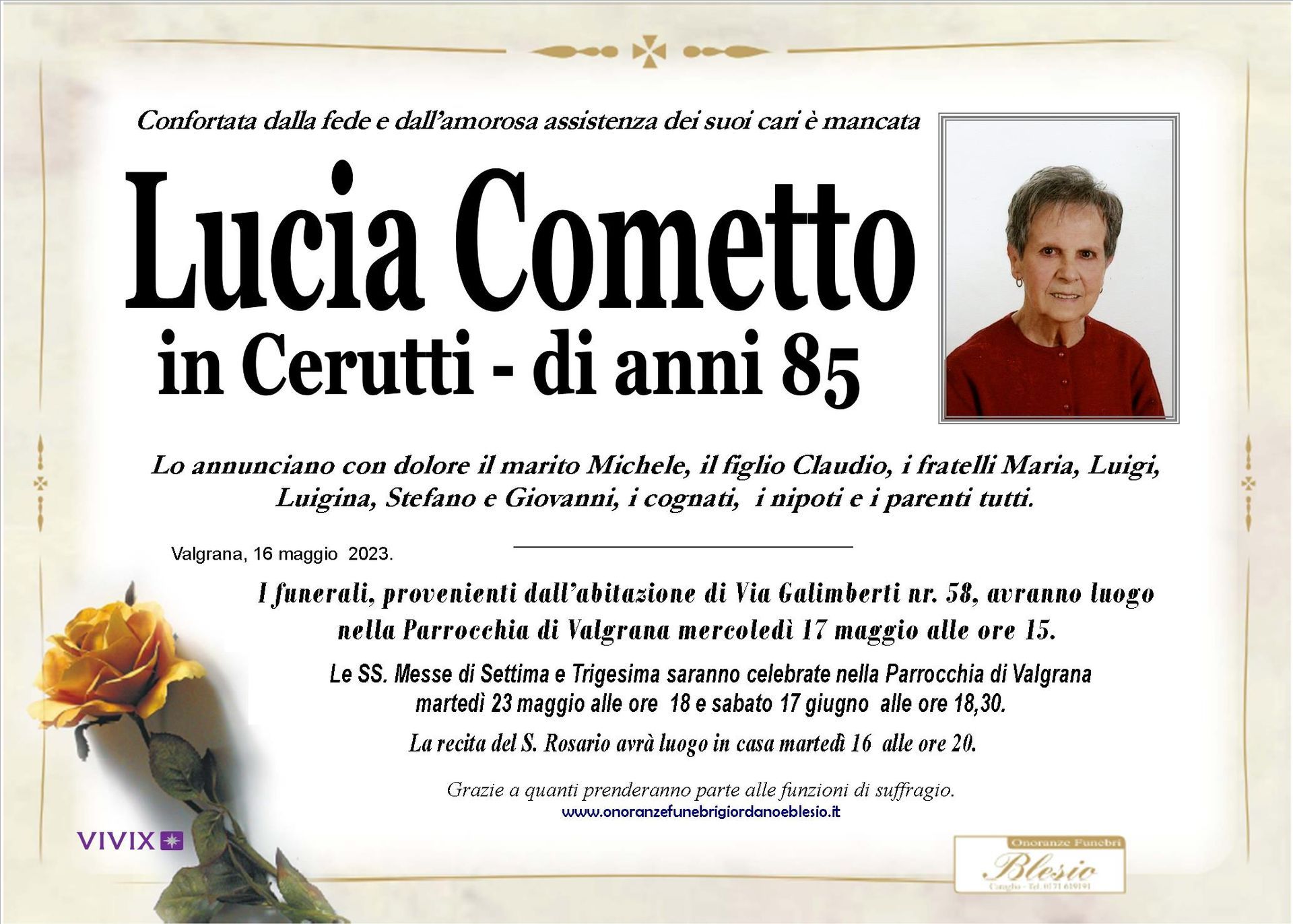 necrologio COMETTO Lucia in Cerutti