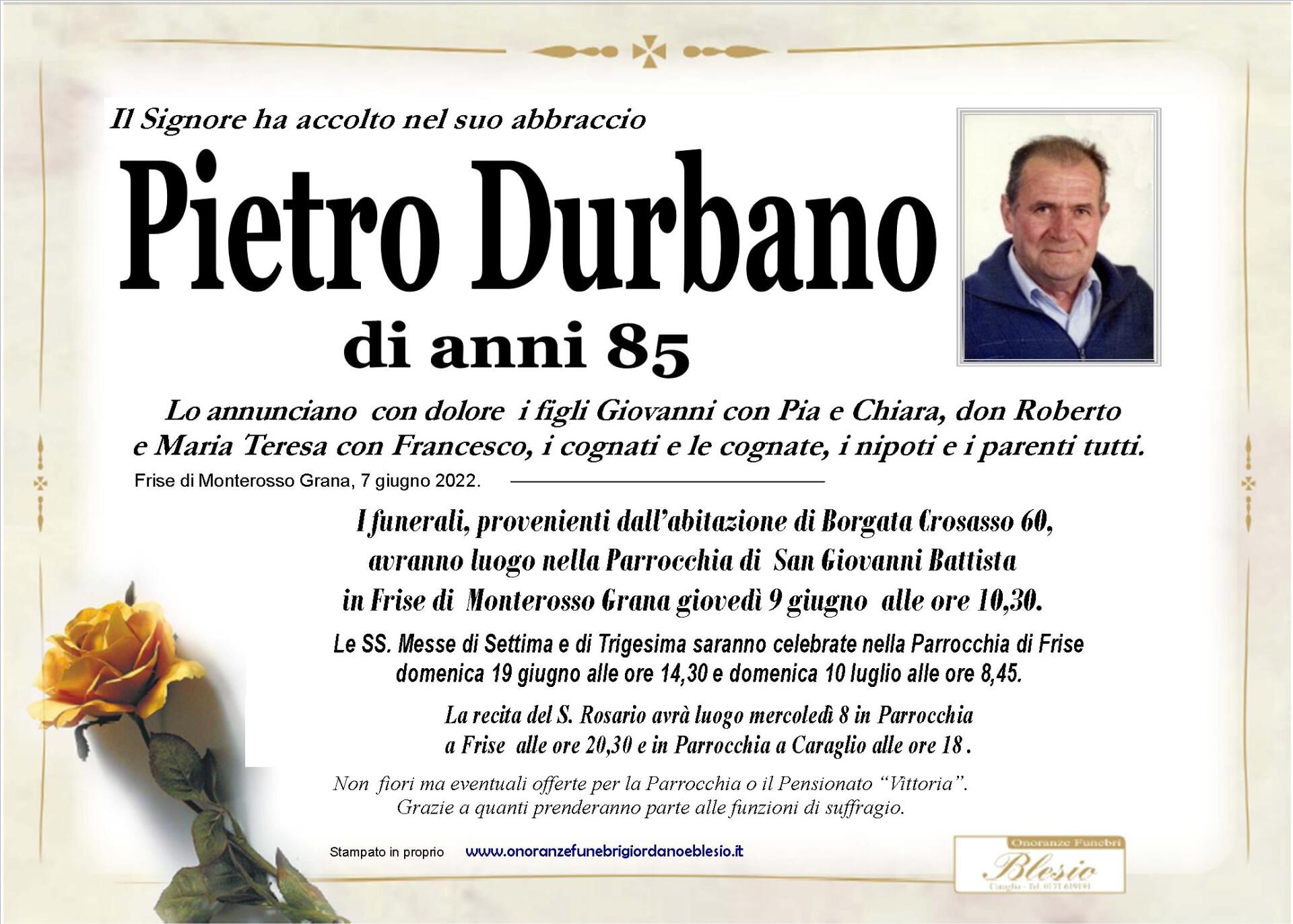 necrologio DURBANO Pietro
