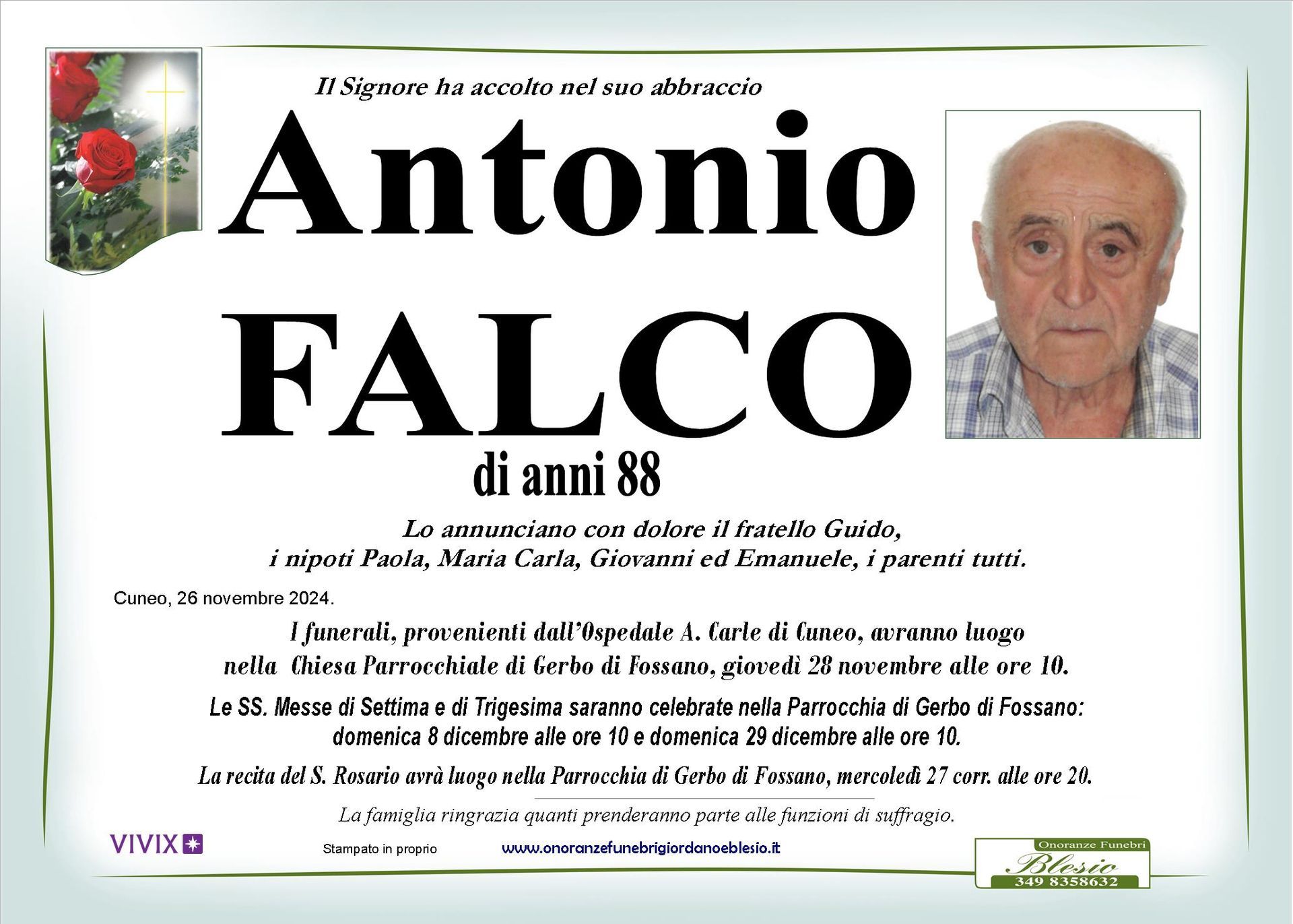 necrologio FALCO Antonio