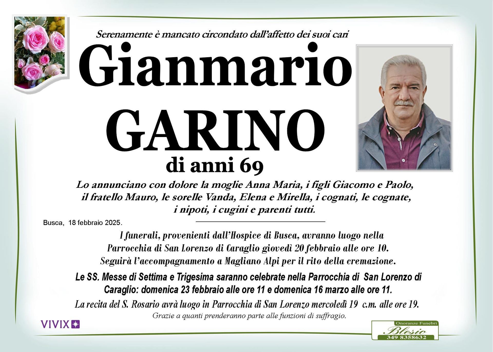 necrologio GARINO Gianmario