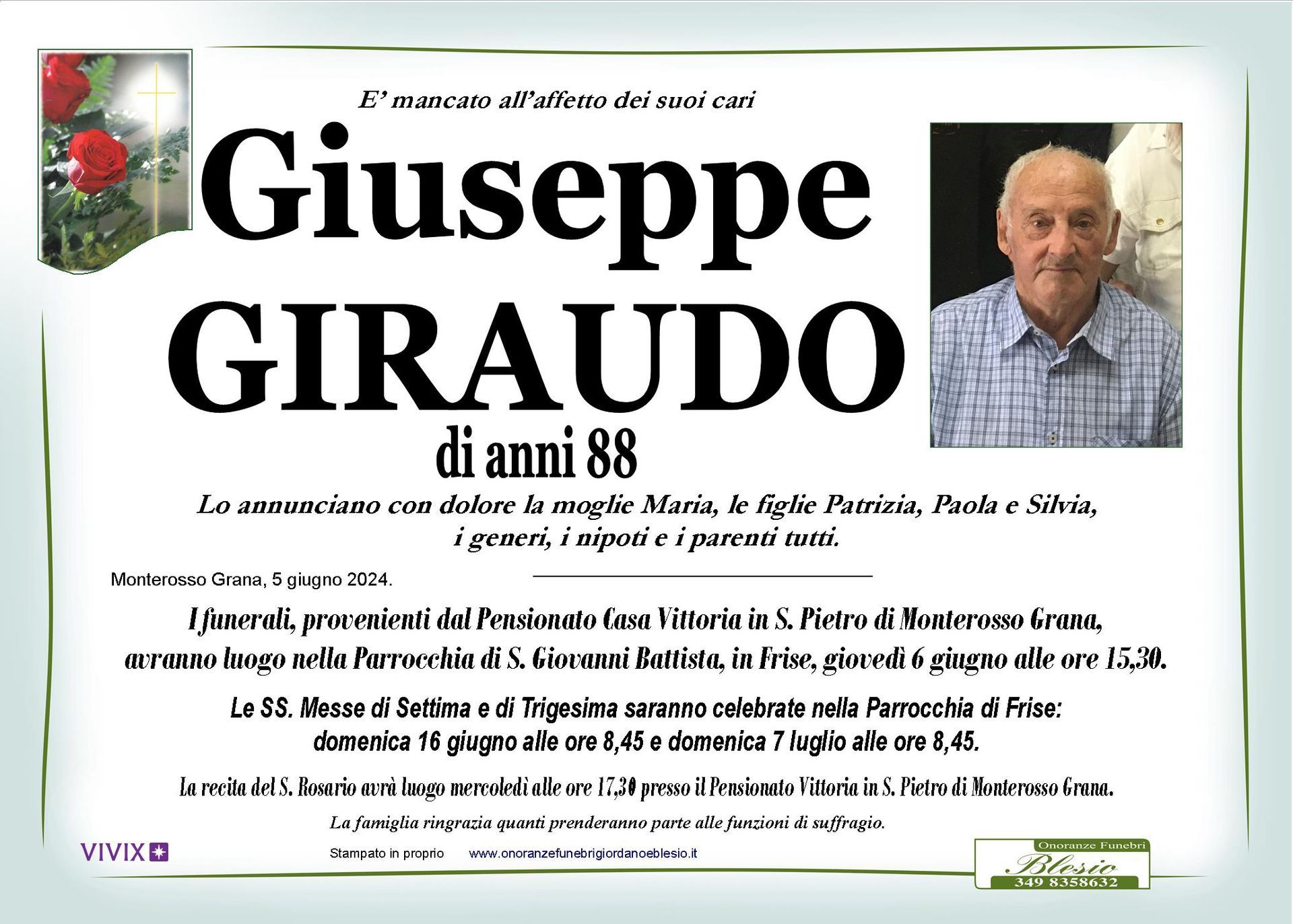 necrologio GIRAUDO Giuseppe