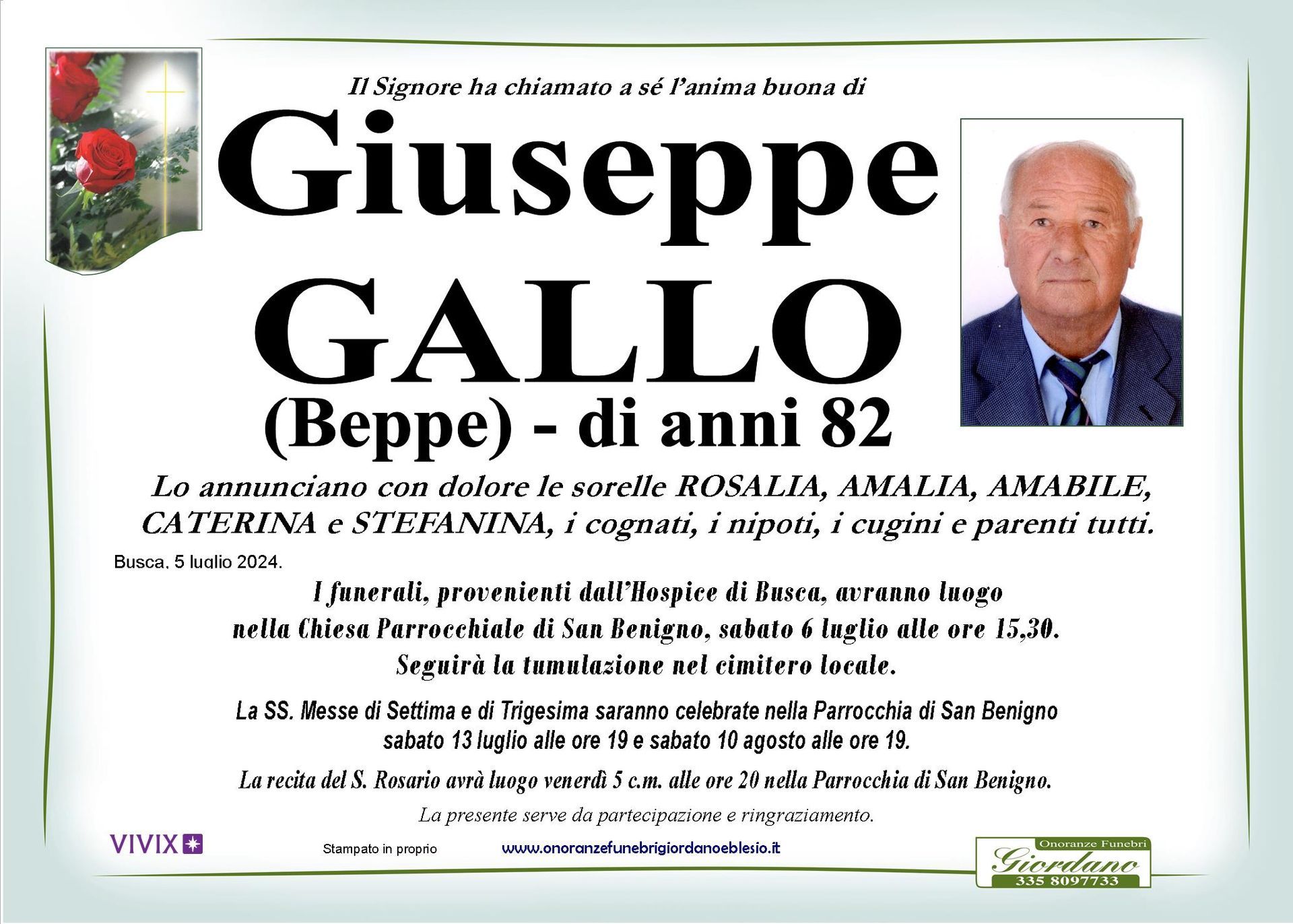 necrologio GALLO Giuseppe