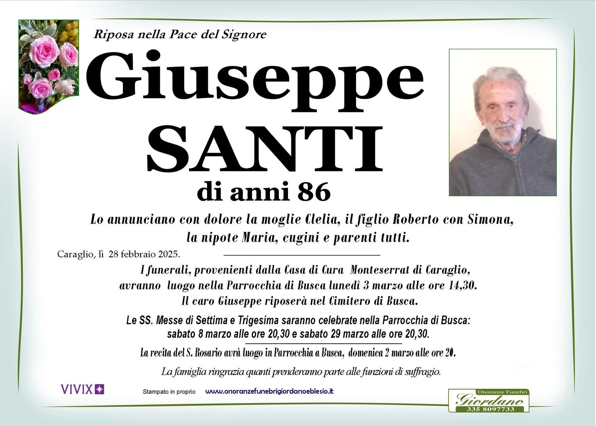 necrologio SANTI Giuseppe
