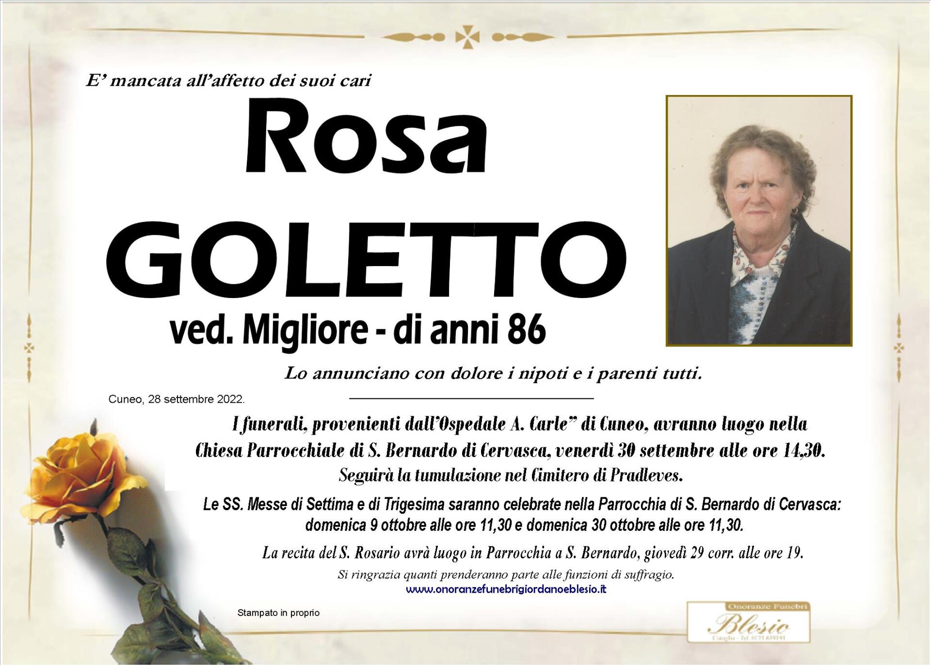 necrologio GOLETTO Rosa ved. Migliore