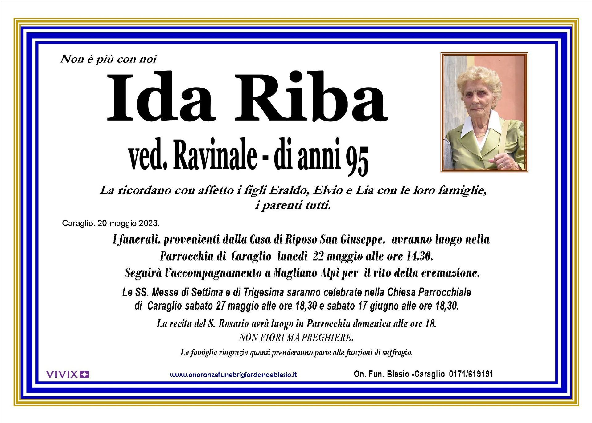 necrologio RIBA Ida ved. Ravinale
