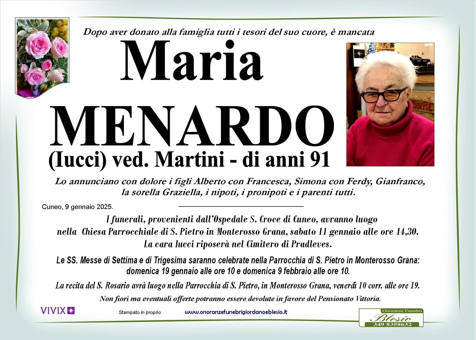necrologio MENARDO Maria ved. Martini